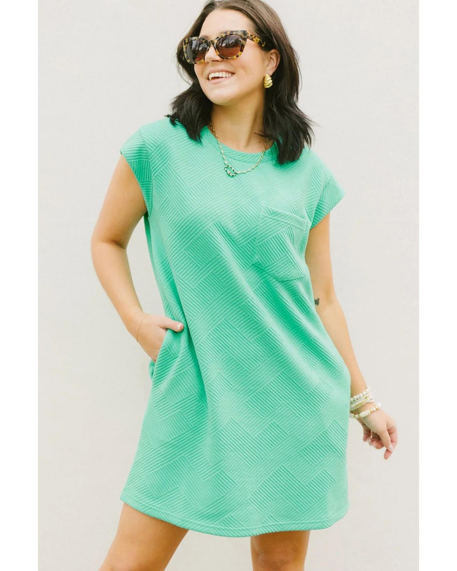 Mint Green Textured Cap Sleeve T Shirt Dress - S