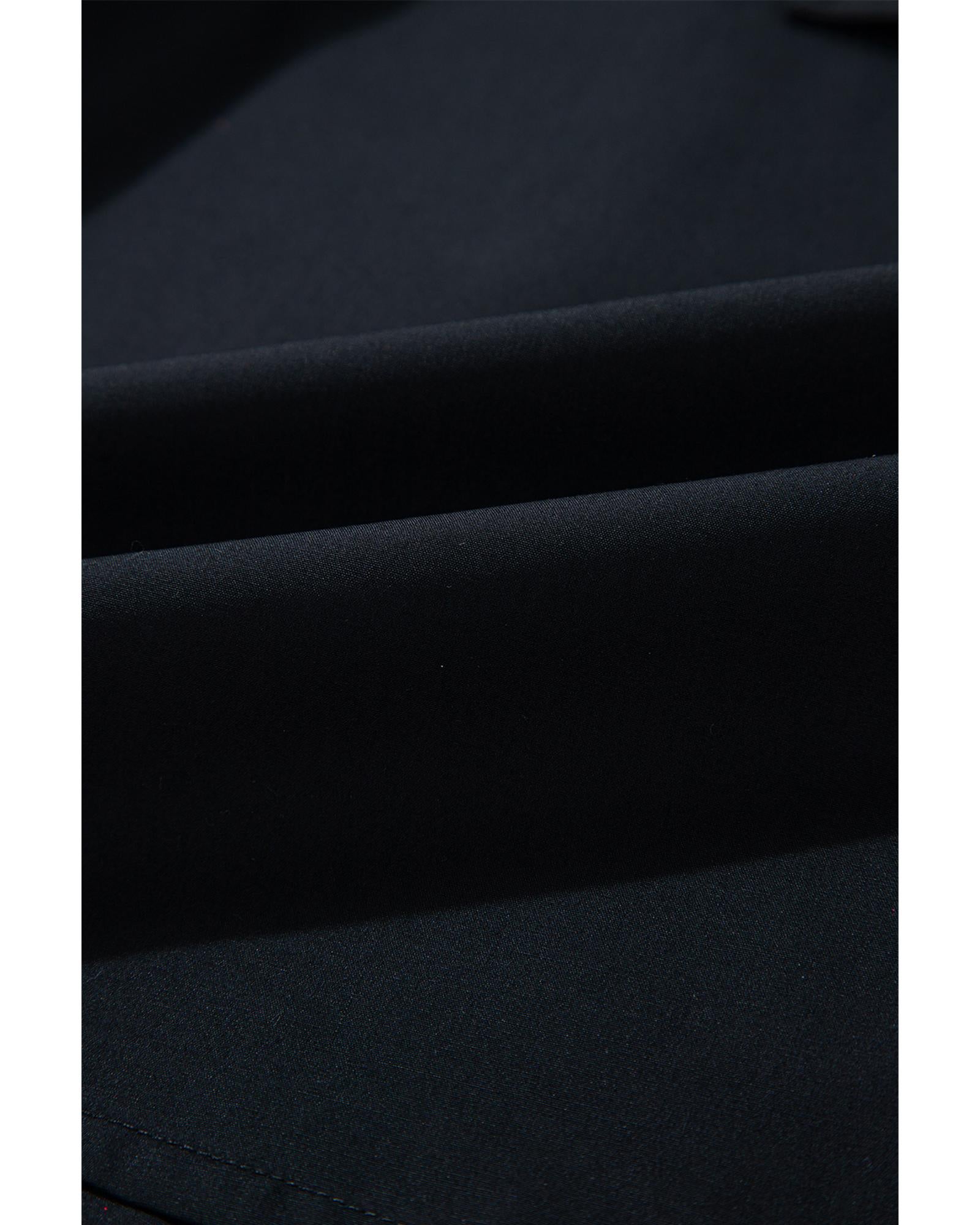 Black Button Up Tie Waist Puff Sleeve Mini Dress - M