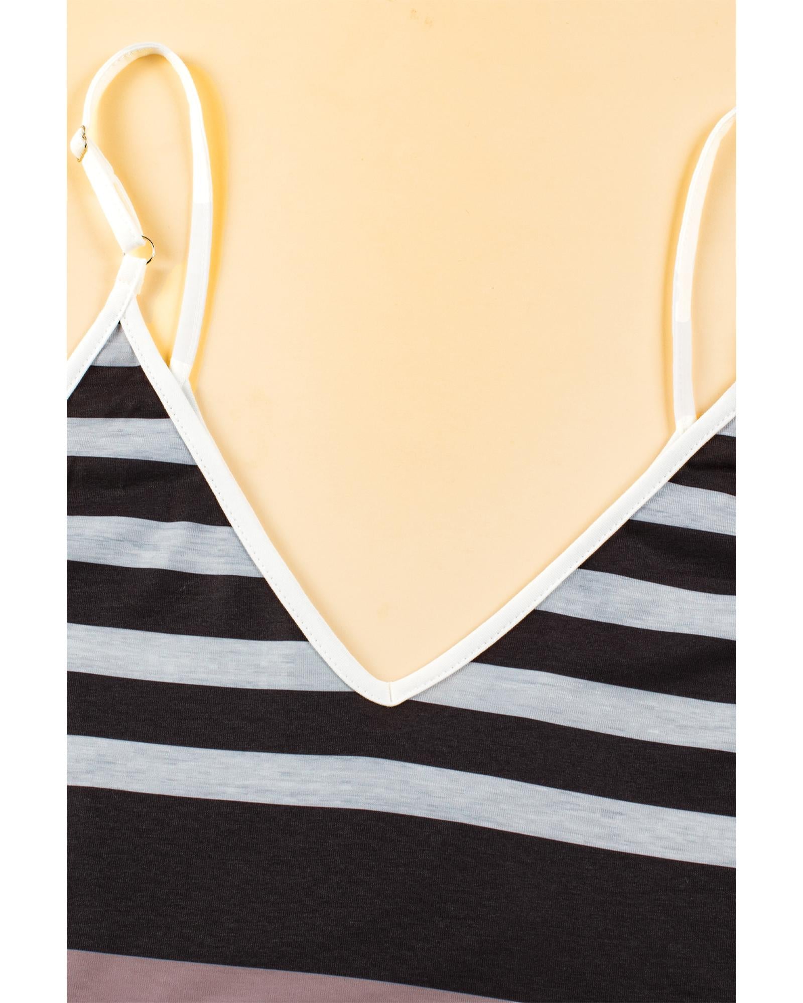 Multicolour Mixed Stripes Spaghetti Straps V Neck Maxi Dress - L