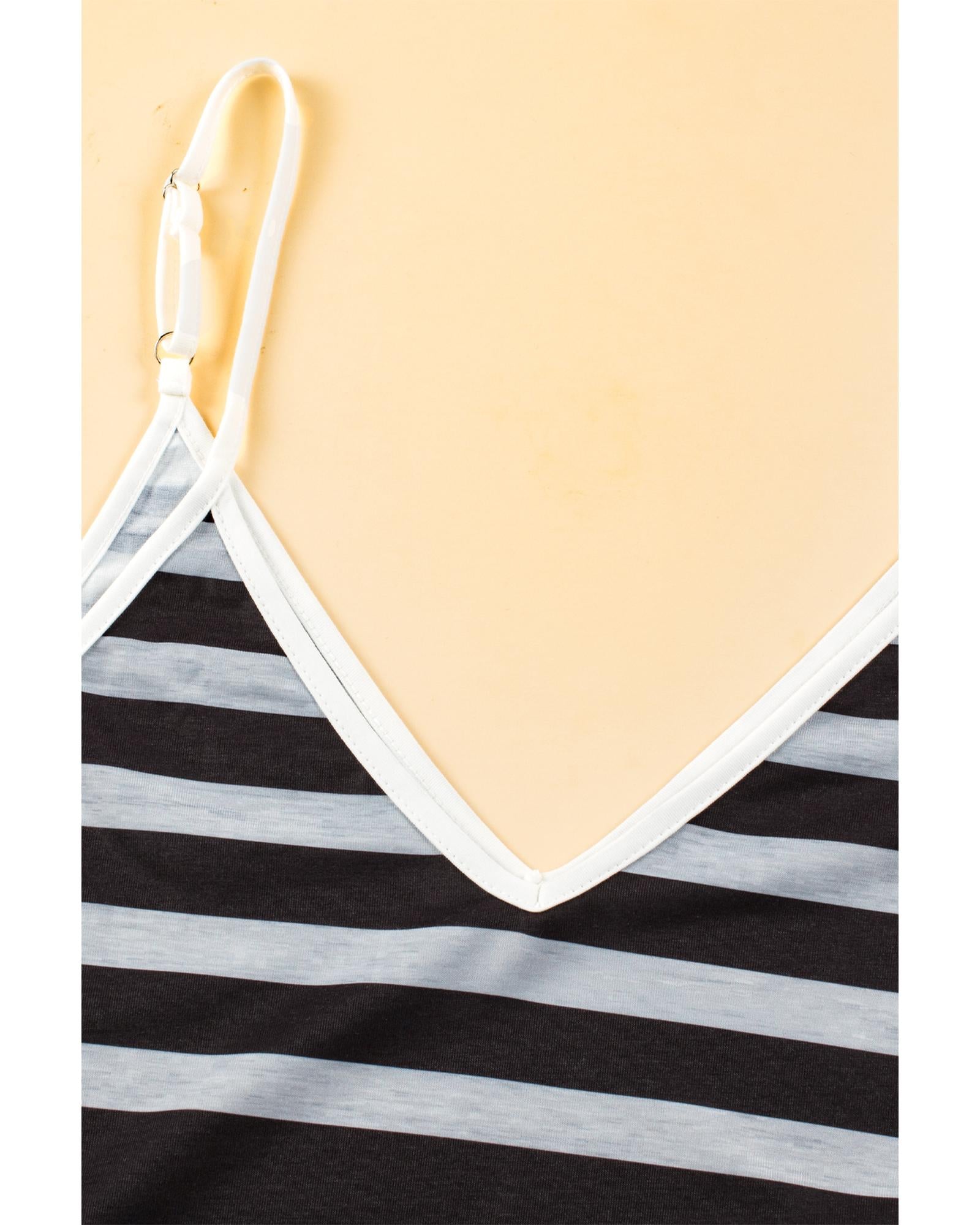 Multicolour Mixed Stripes Spaghetti Straps V Neck Maxi Dress - S