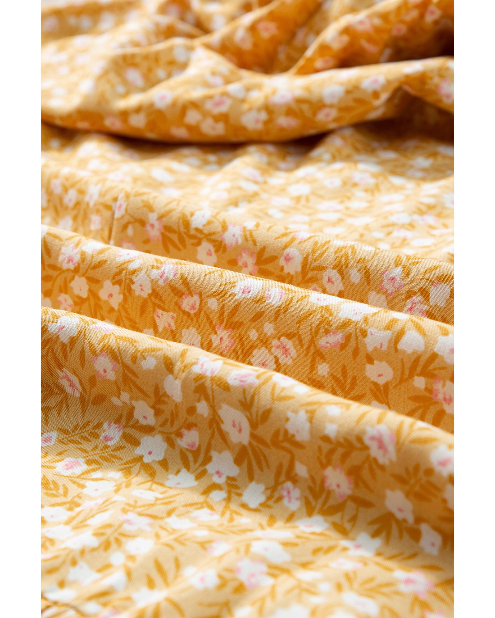 Yellow Frilly Smocked High Waist Floral Maxi Dress - M