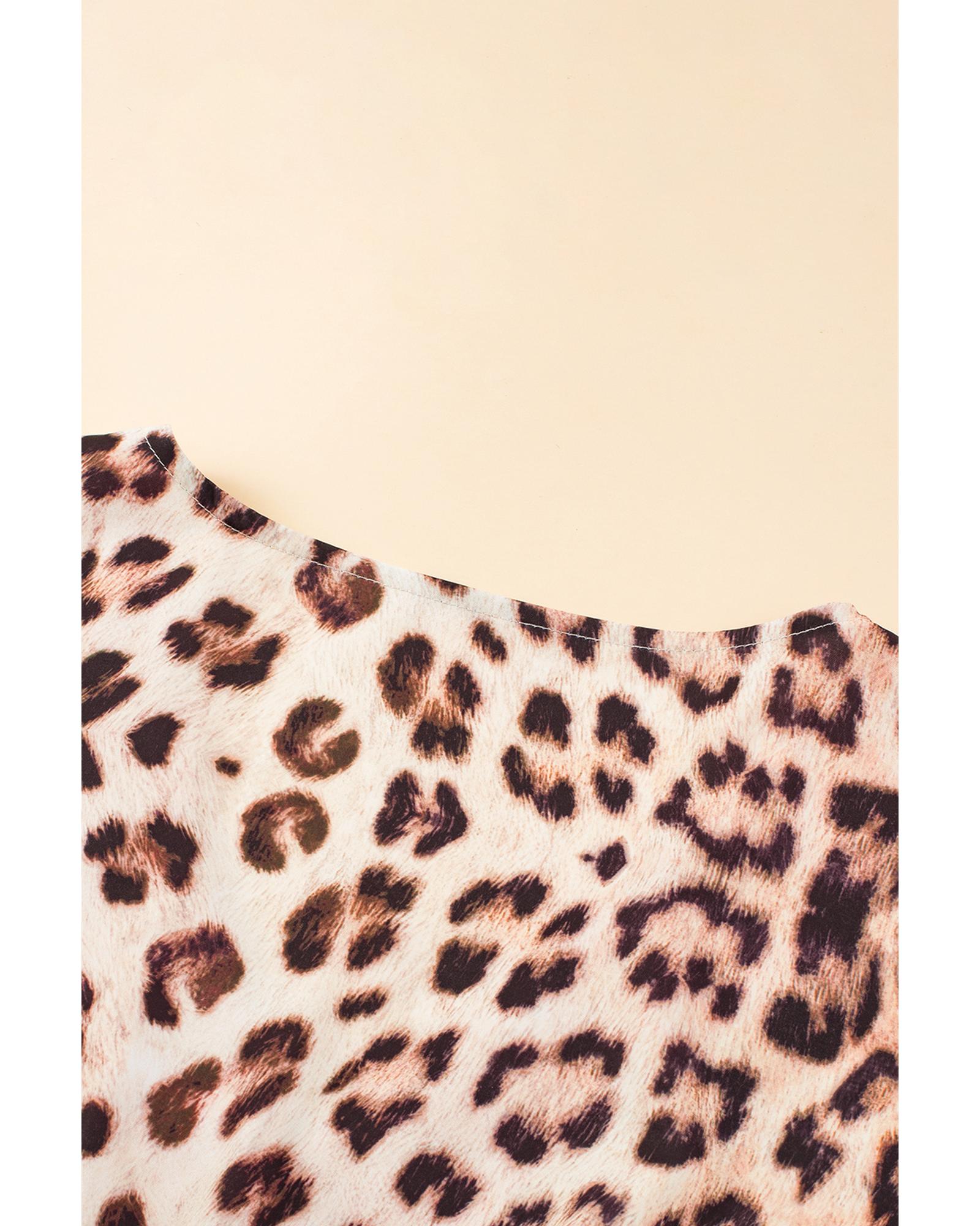 Bright Pink Leopard Colorblock Patchwork Bubble Sleeve Maxi Dress - S