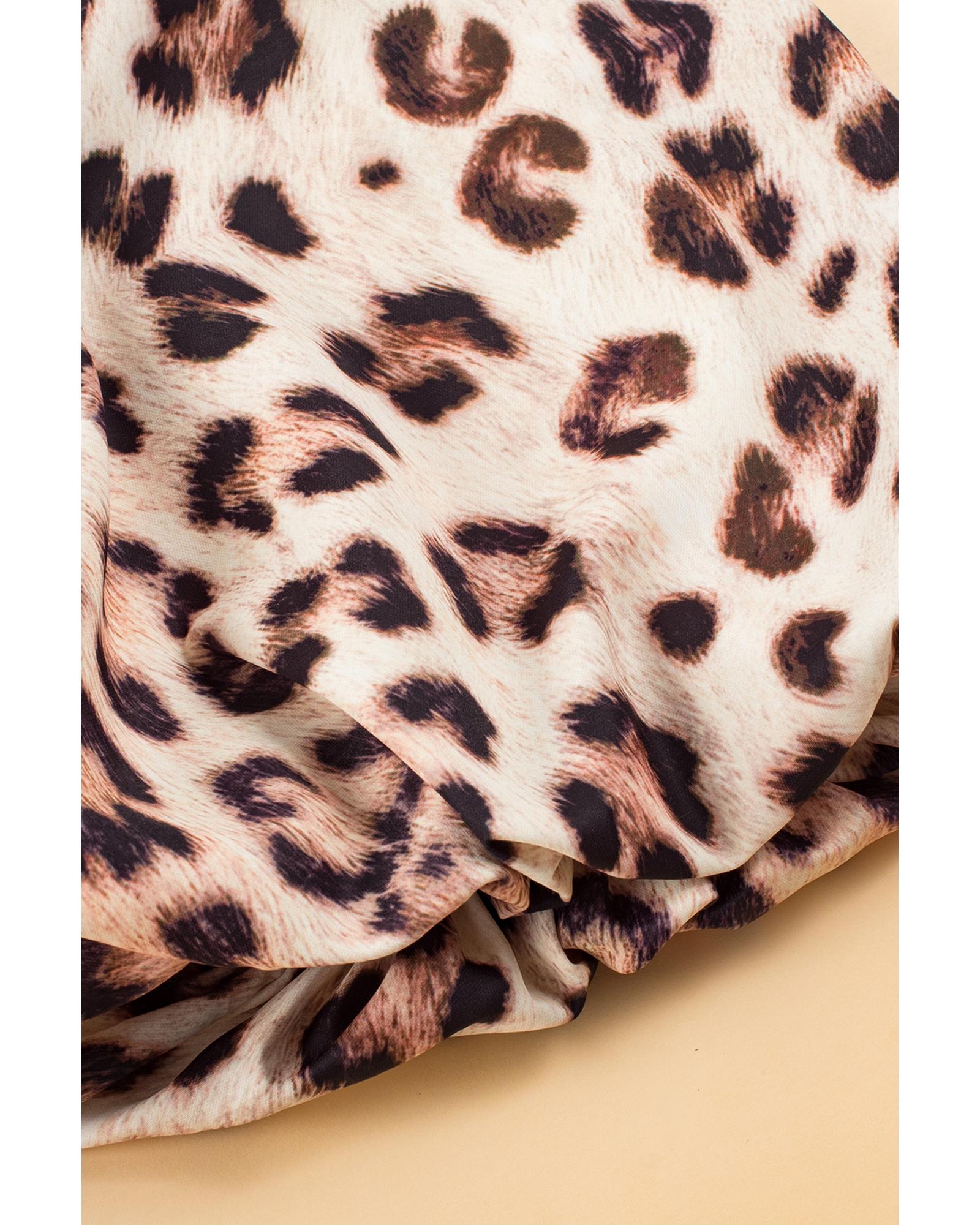 Bright Pink Leopard Colorblock Patchwork Bubble Sleeve Maxi Dress - S
