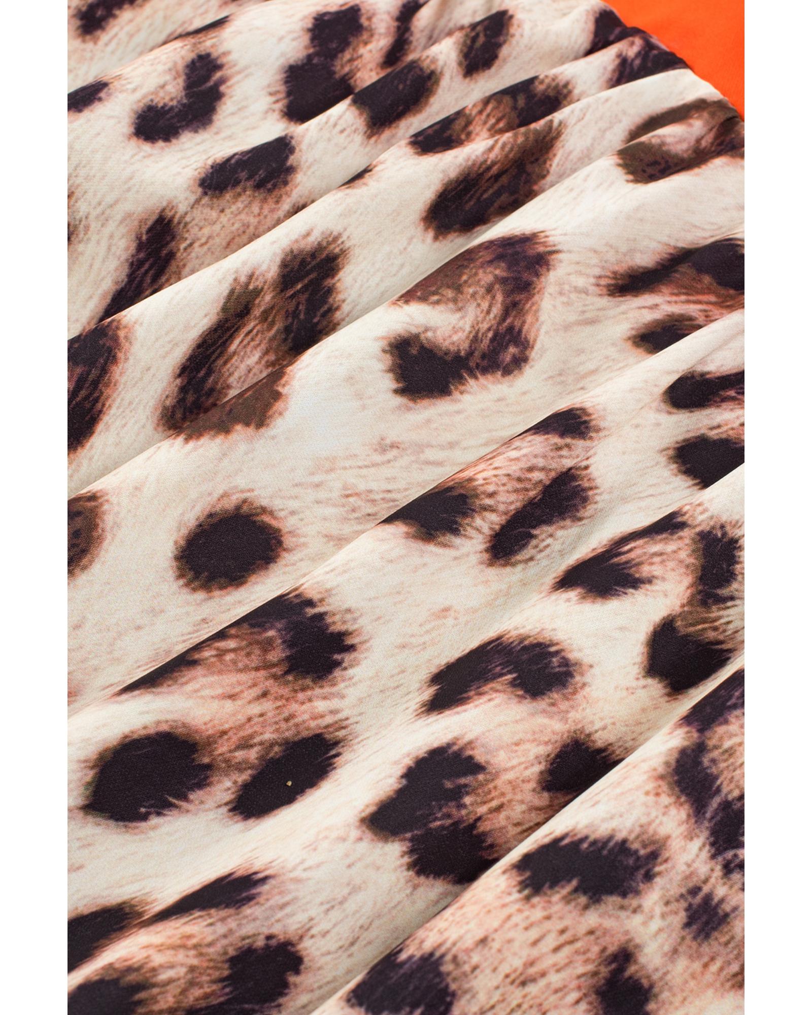 Bright Pink Leopard Colorblock Patchwork Bubble Sleeve Maxi Dress - S