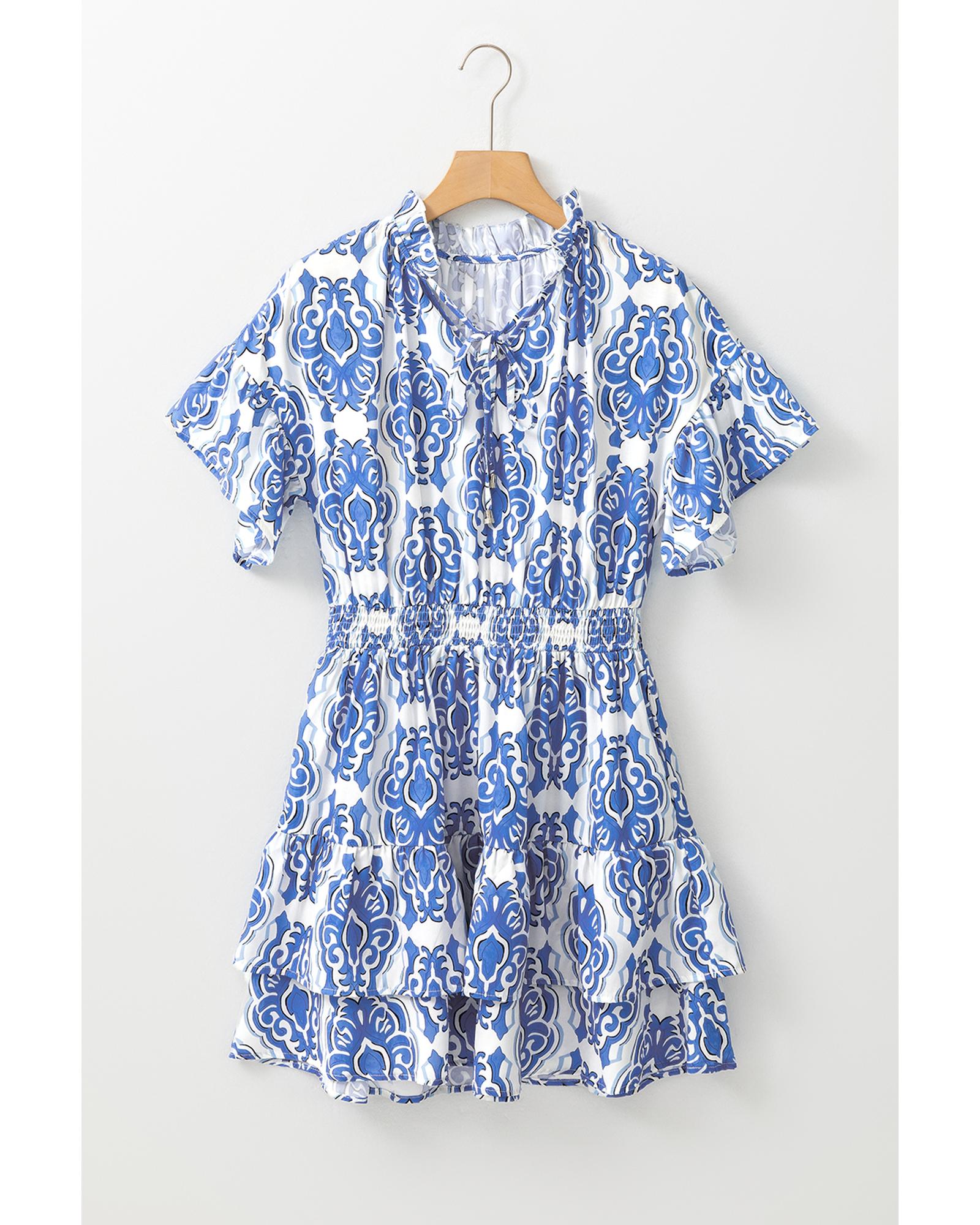 Ashleigh Blue Vintage Floral Print Wide Ruffled Sleeve Dress - XL