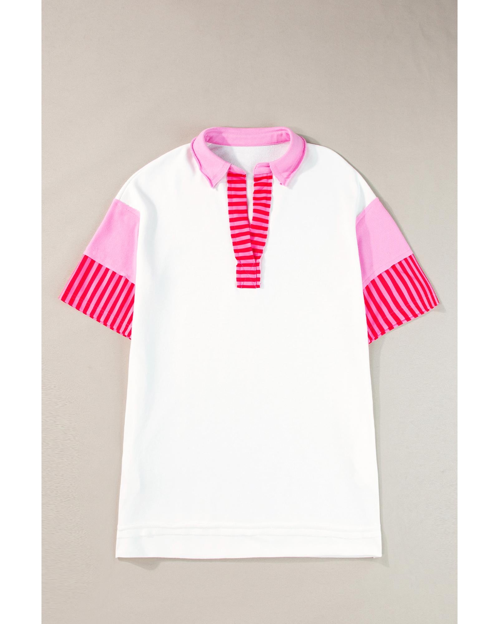 White Stripe Colorblock Patchwork Short Sleeve T Shirt Dress - XL