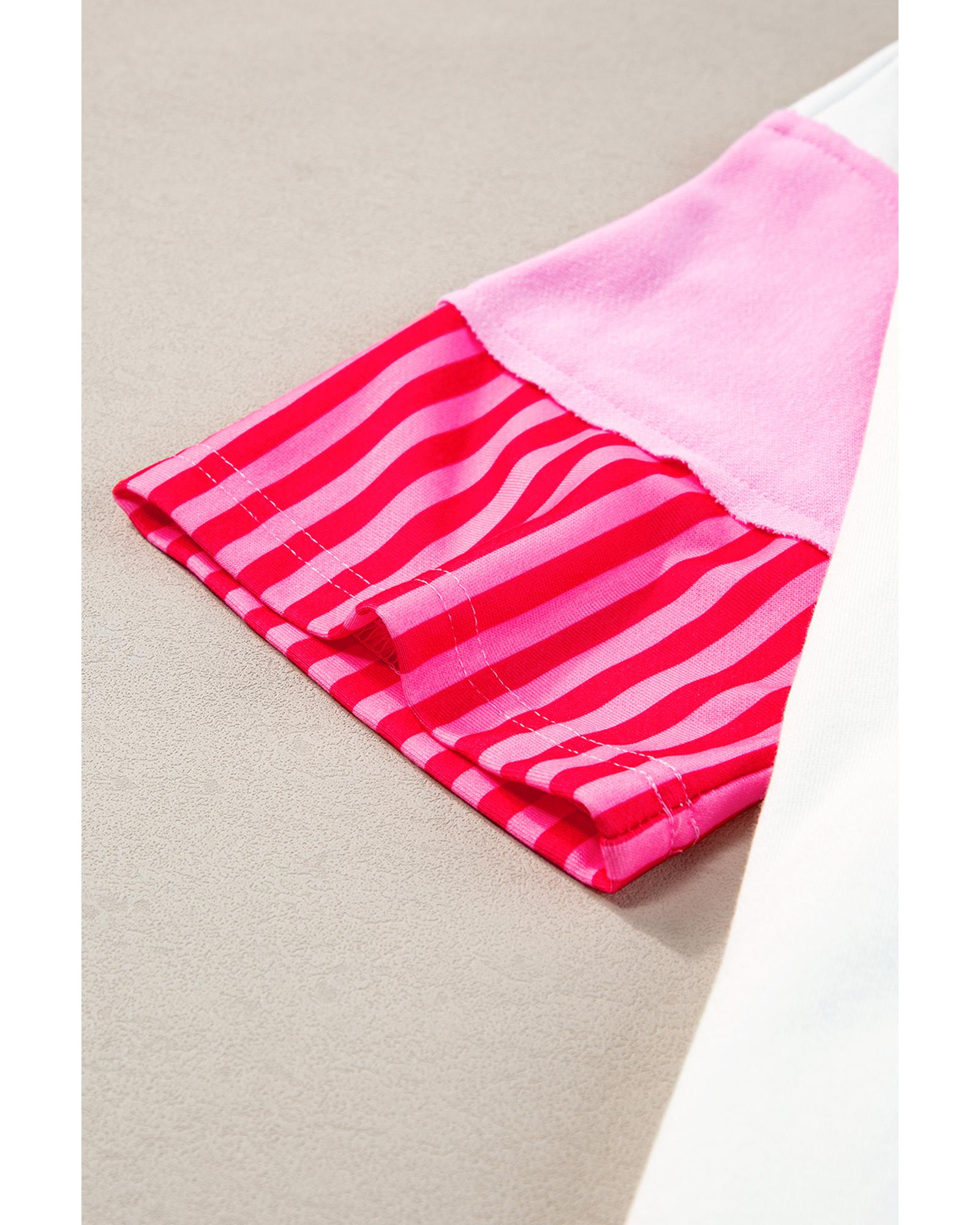 White Stripe Colorblock Patchwork Short Sleeve T Shirt Dress - XL
