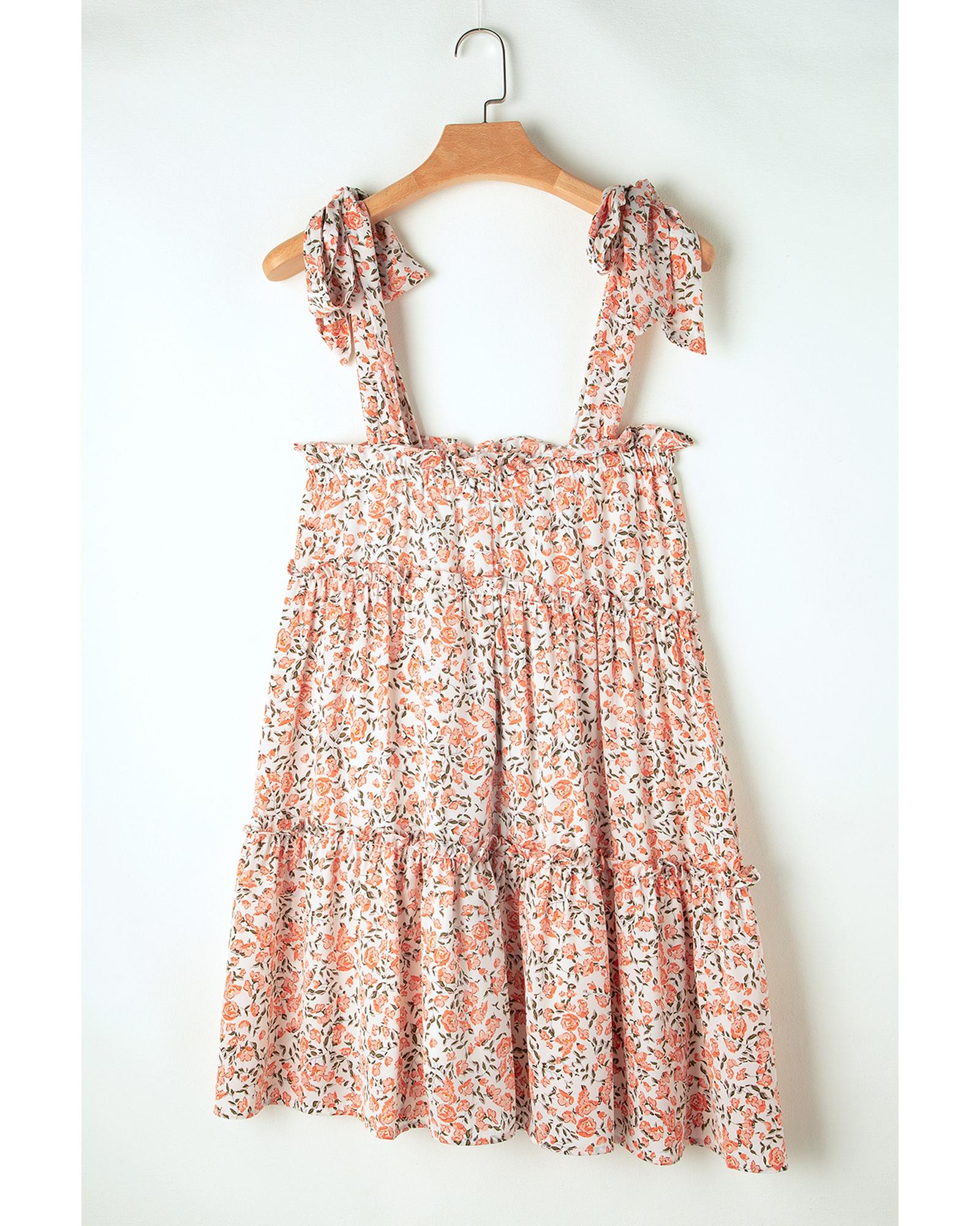 Orange Rose Floral Knotted Straps Tiered Babydoll Dress - XL