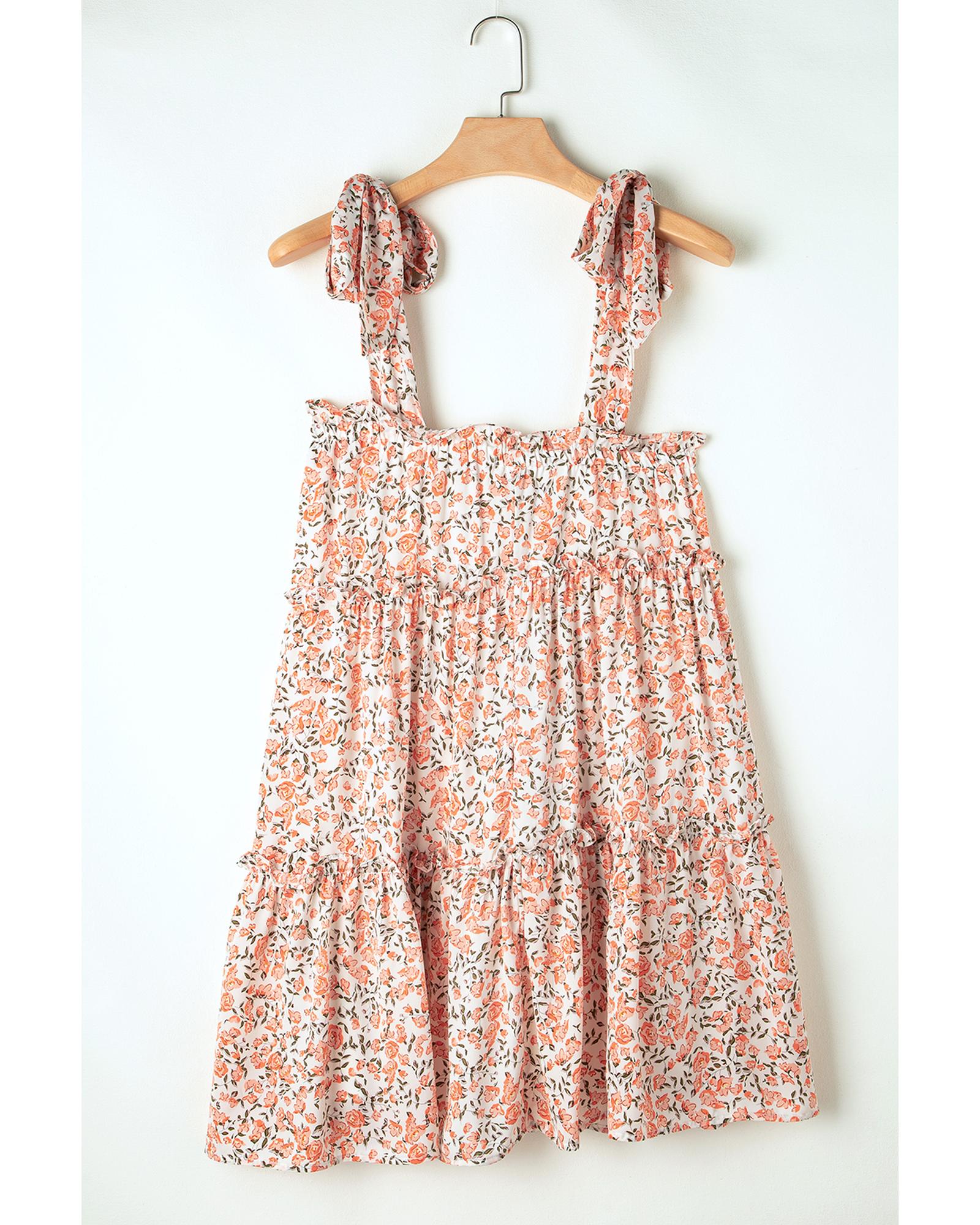 Orange Rose Floral Knotted Straps Tiered Babydoll Dress - XL