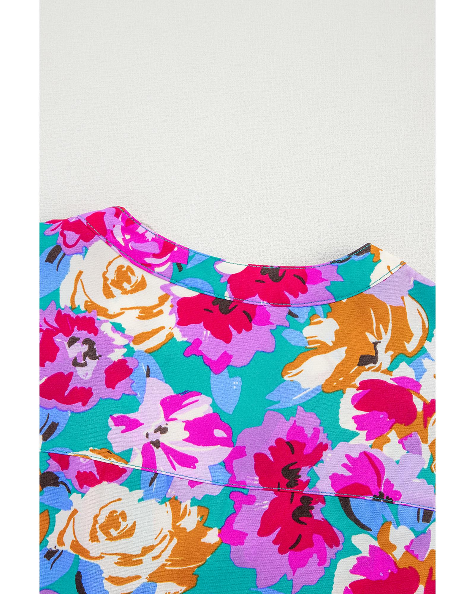 Green Rose Floral Print Ruffled Short Dress - M