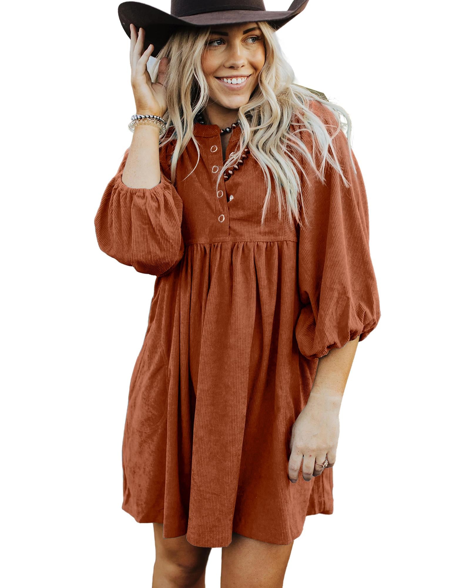 Gold Flame Corduroy Snap Buttons Empire Waist Bracelet Sleeve Dress - L