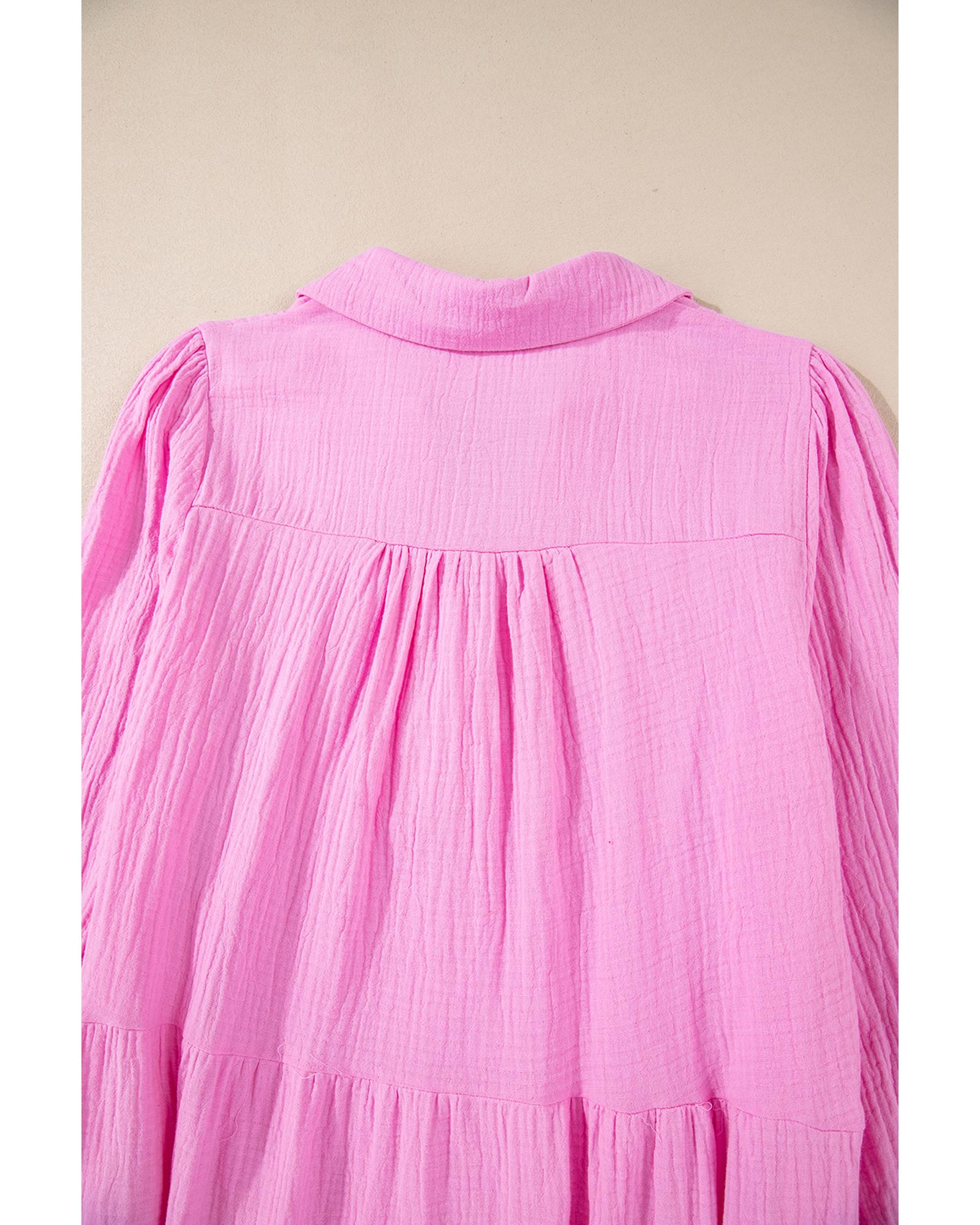 Bonbon Solid Collared V Neck Tiered Loose Fit Midi Dress - M