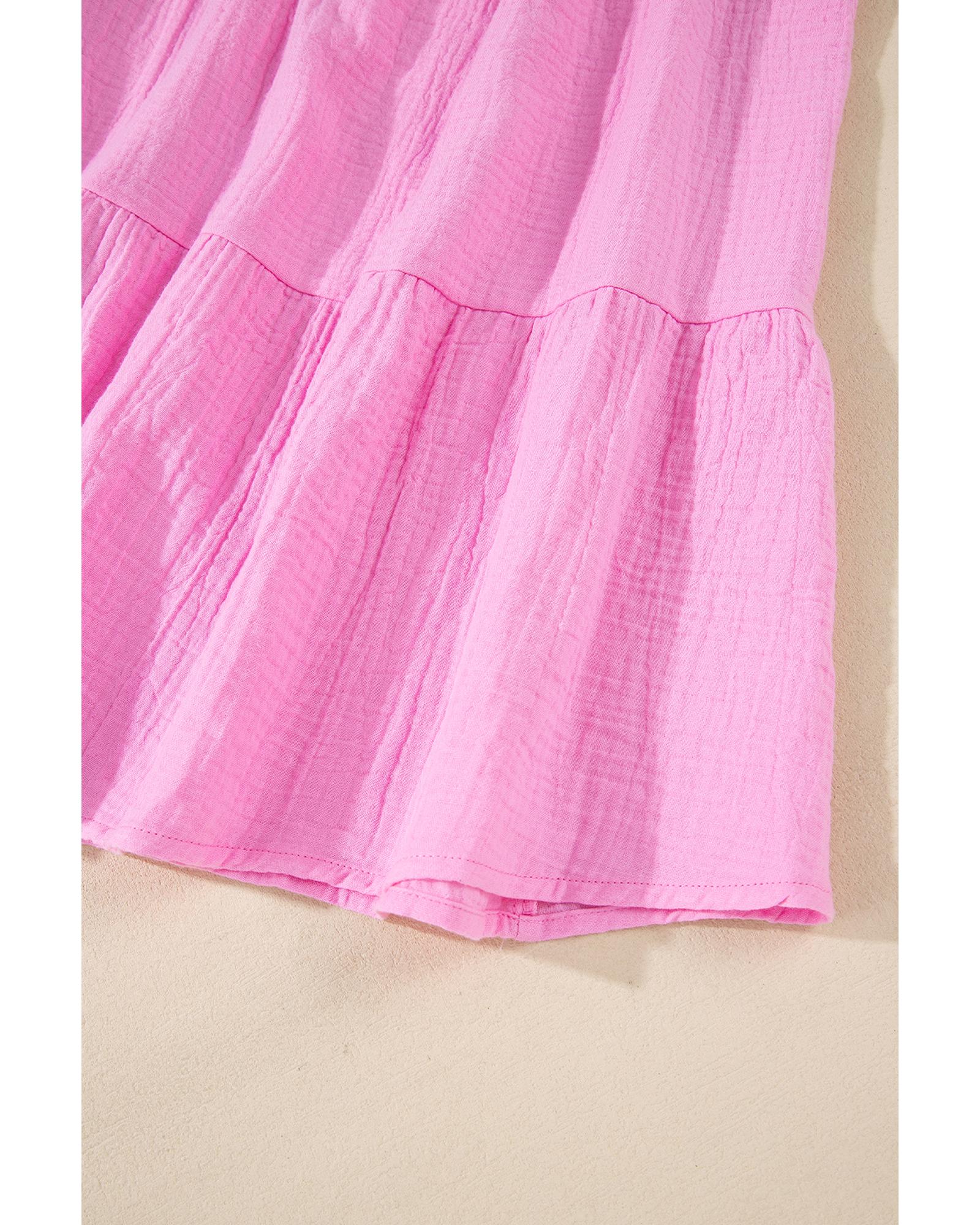 Bonbon Solid Collared V Neck Tiered Loose Fit Midi Dress - M