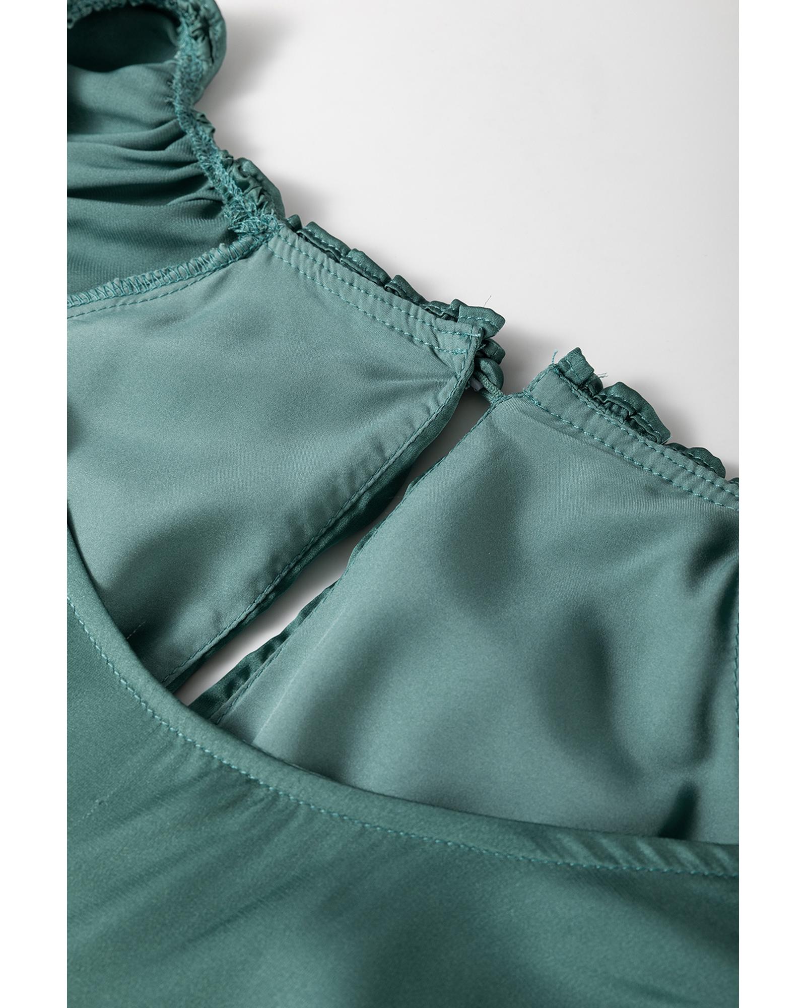 Mist Green Tiered Ruffled Puff Sleeve Loose Fit Mini Dress - XL