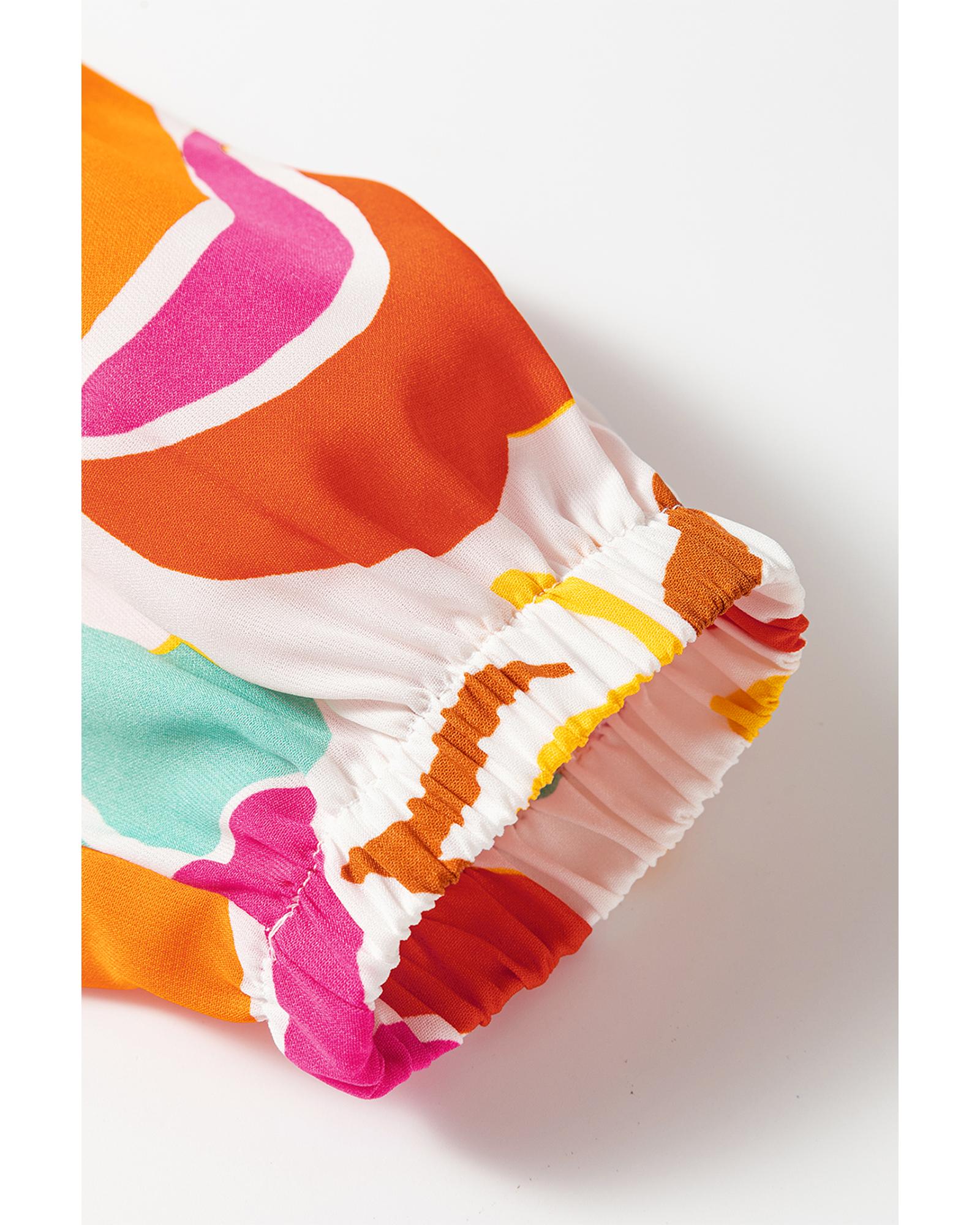 Orange Floral Print Split V Neck Tiered Maxi Dress - S