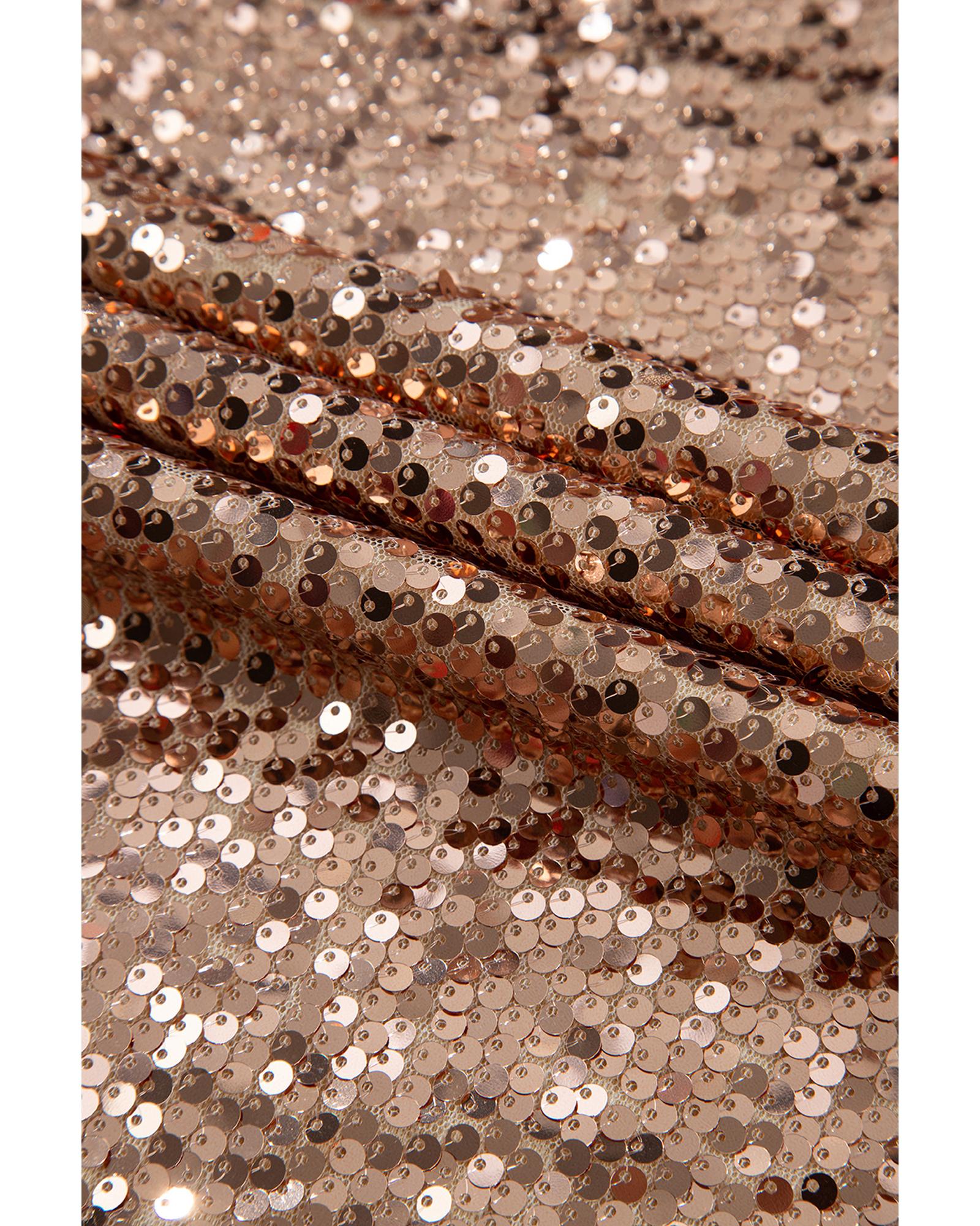 Gold Sequined Long Sleeve Cutout Back Mini Dress - S