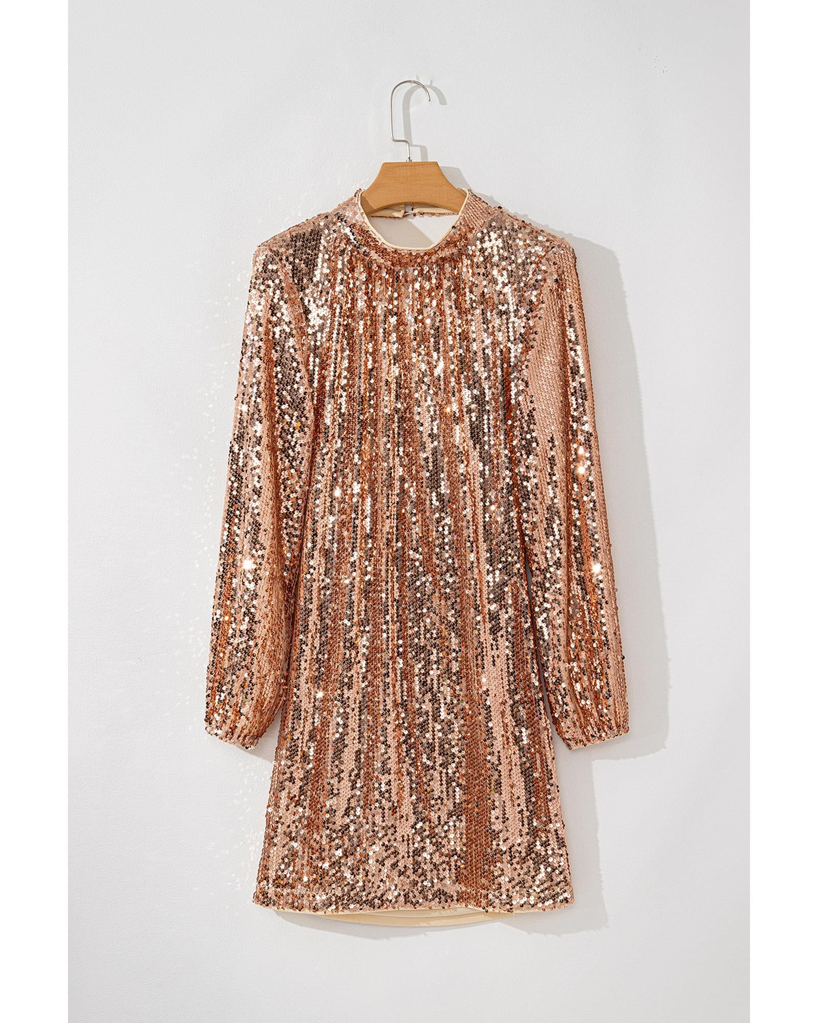 Gold Sequined Long Sleeve Cutout Back Mini Dress - XL