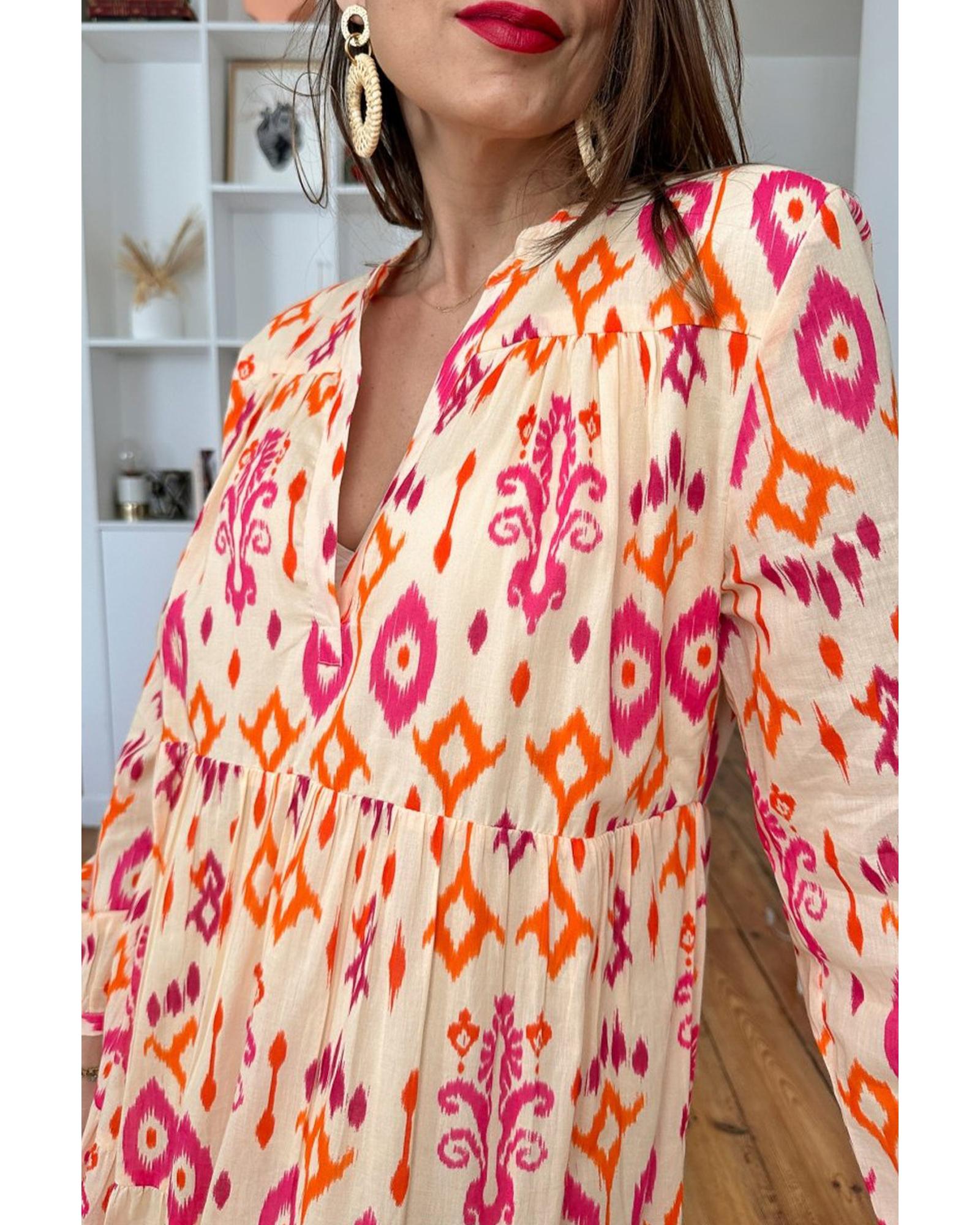 Orange Western Abstract Geometric Printed Maxi Dress - XL
