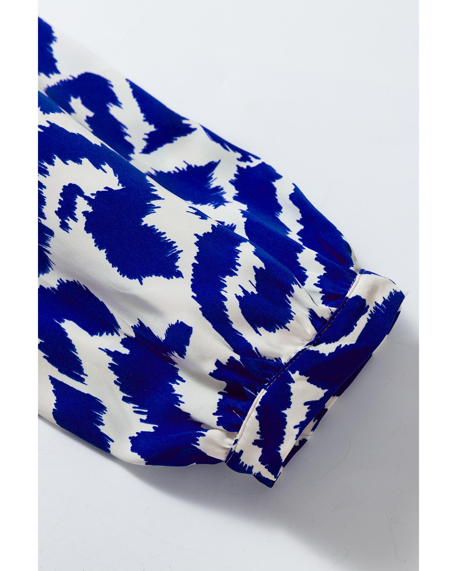 Blue Western Abstract Geometric Printed Maxi Dress - L