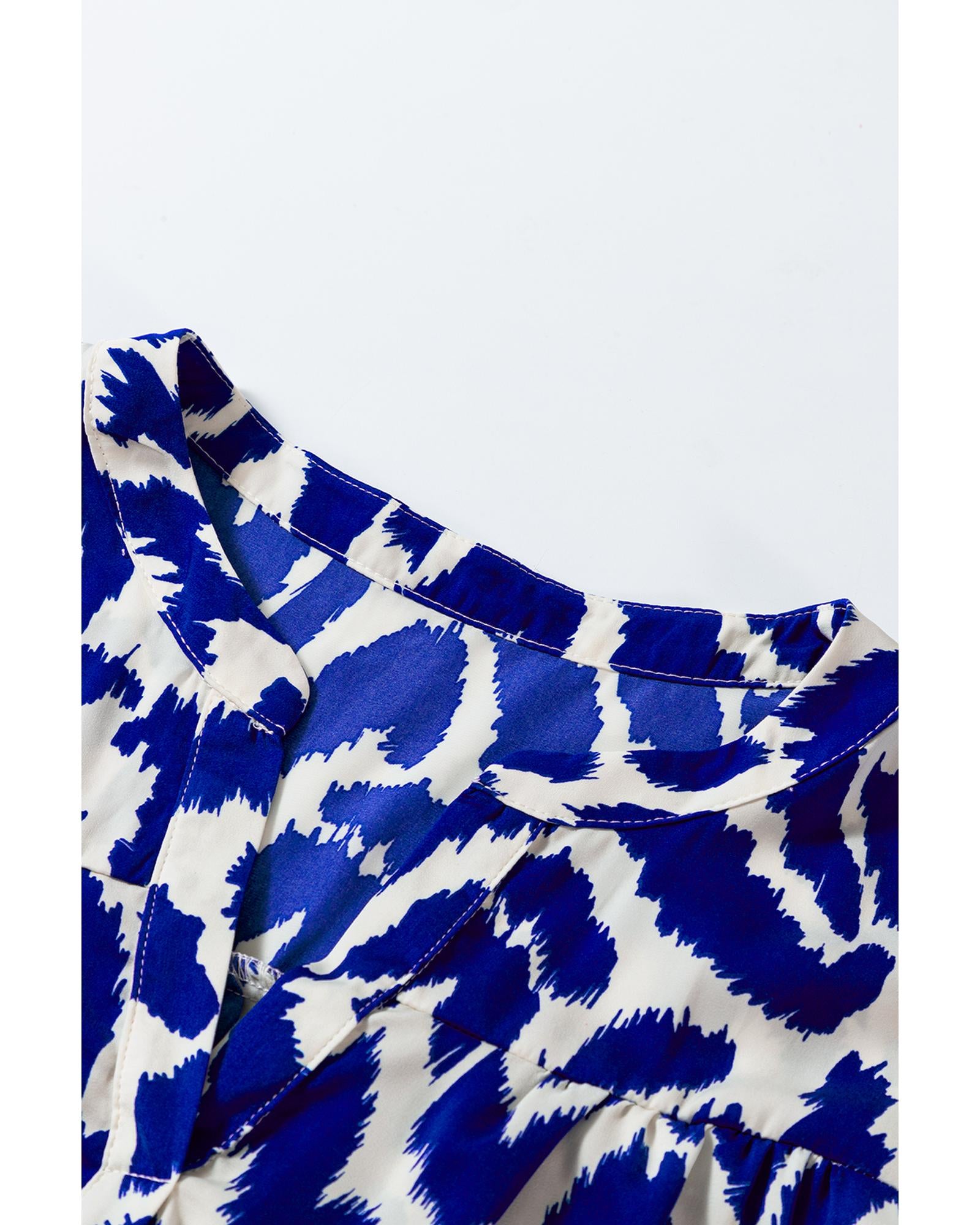 Blue Western Abstract Geometric Printed Maxi Dress - S