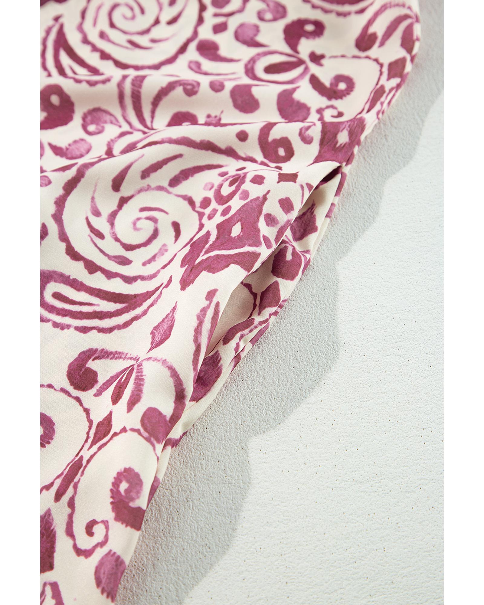 Pink Paisley Print Tiered 3/4 Sleeve Notched Neck Mini Dress - XL