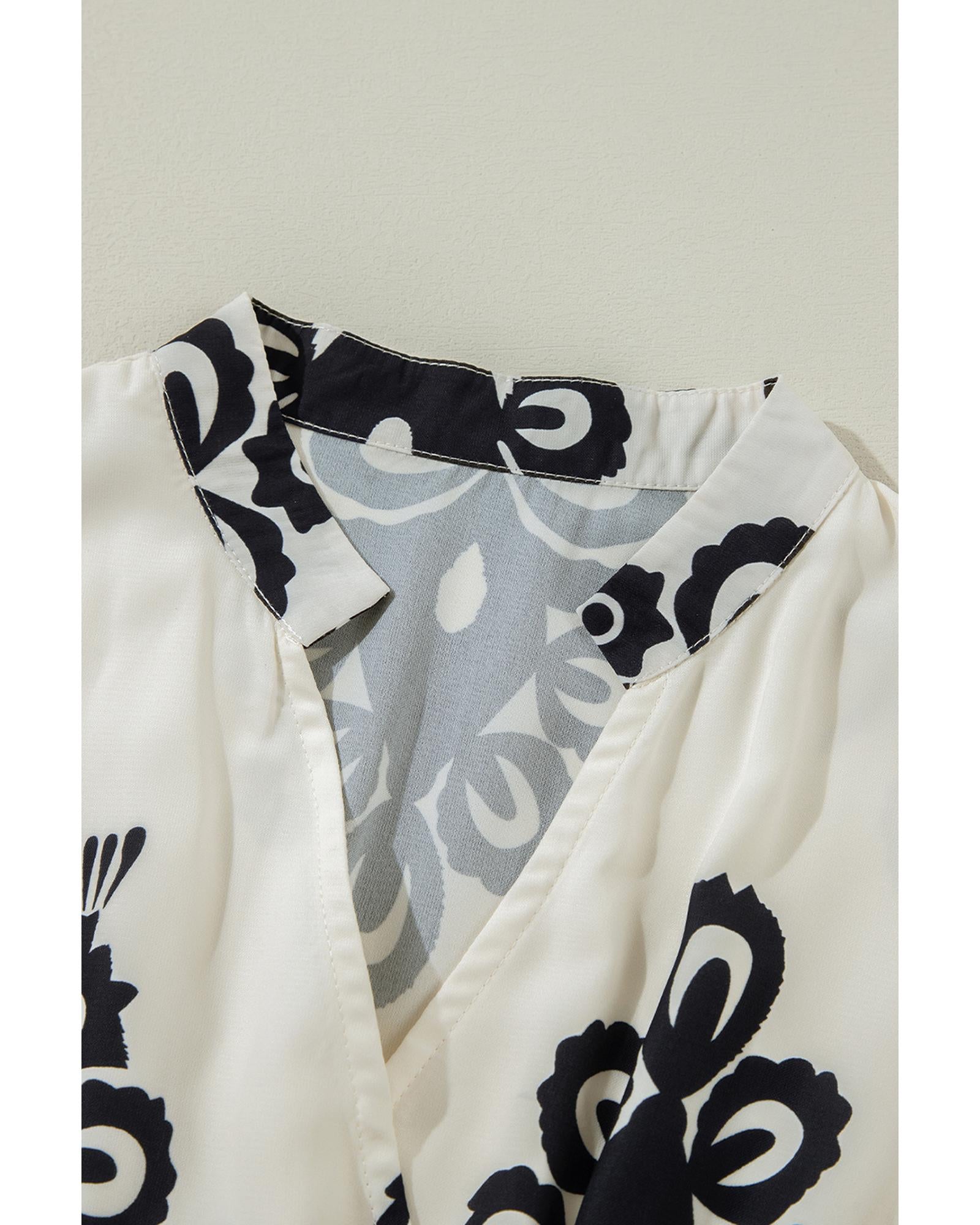 Beige Western Geometric Print 3/4 Sleeve Loose Midi Dress - XL