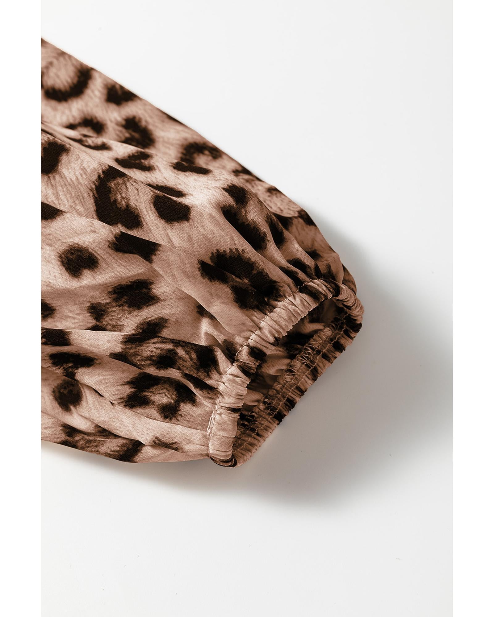 Brown Leopard Color Block V Neck Loose Fit Maxi Dress - L