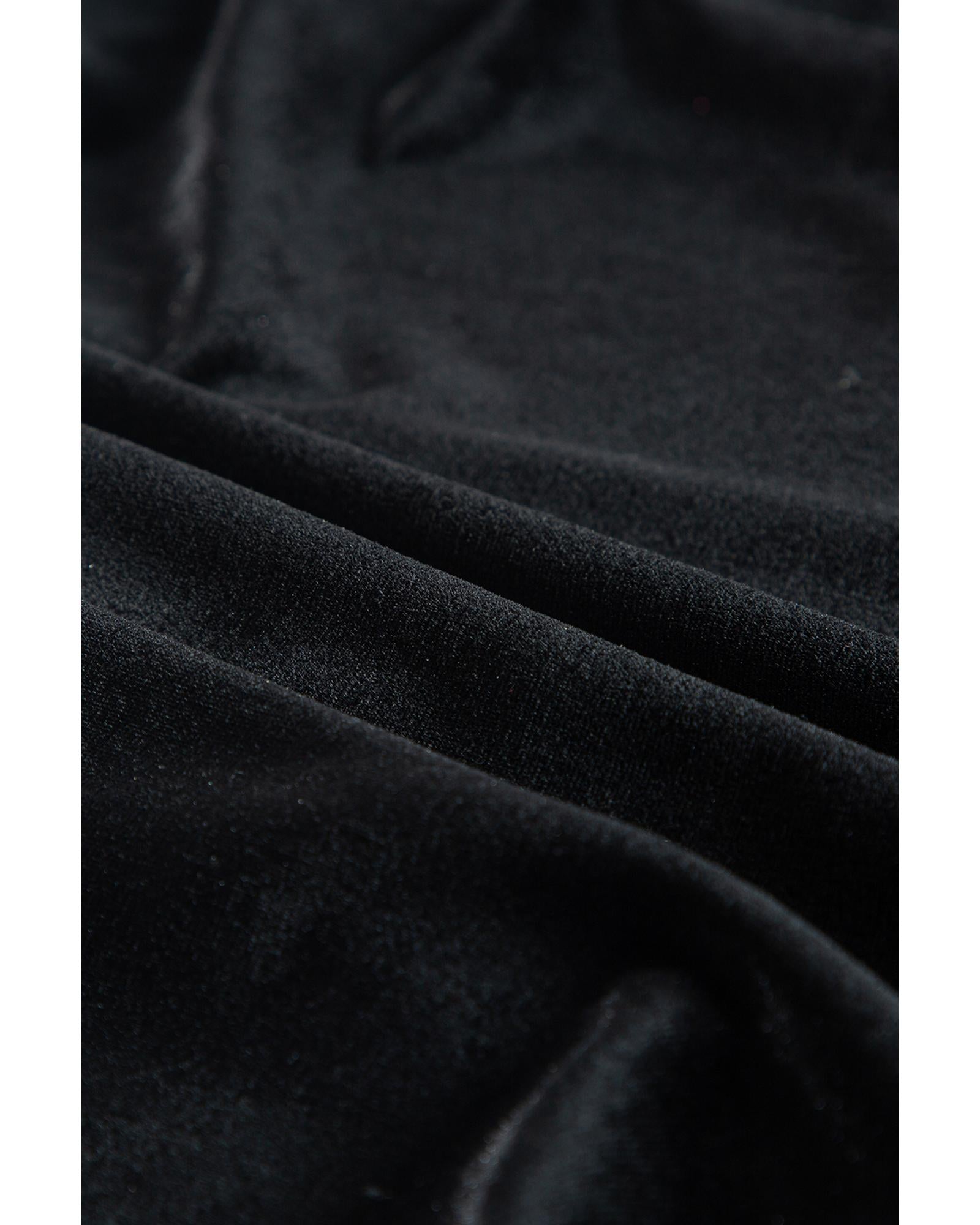 Black Velvet Long Sleeve Surplice High Waist Mini Dress - M
