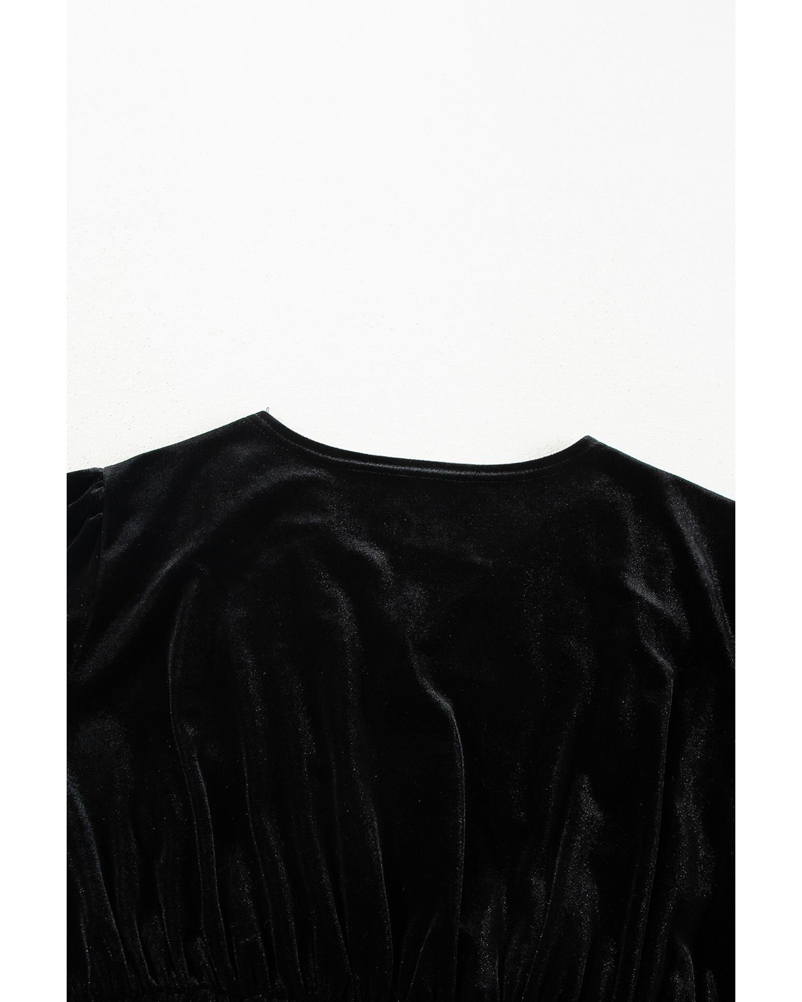 Black Velvet Long Sleeve Surplice High Waist Mini Dress - XL