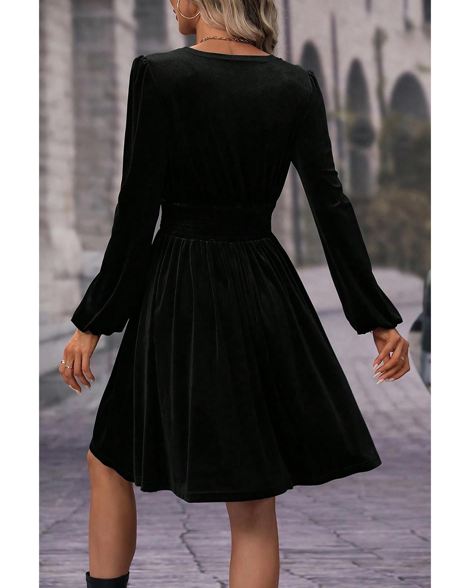 Black Velvet Long Sleeve Surplice High Waist Mini Dress - XL