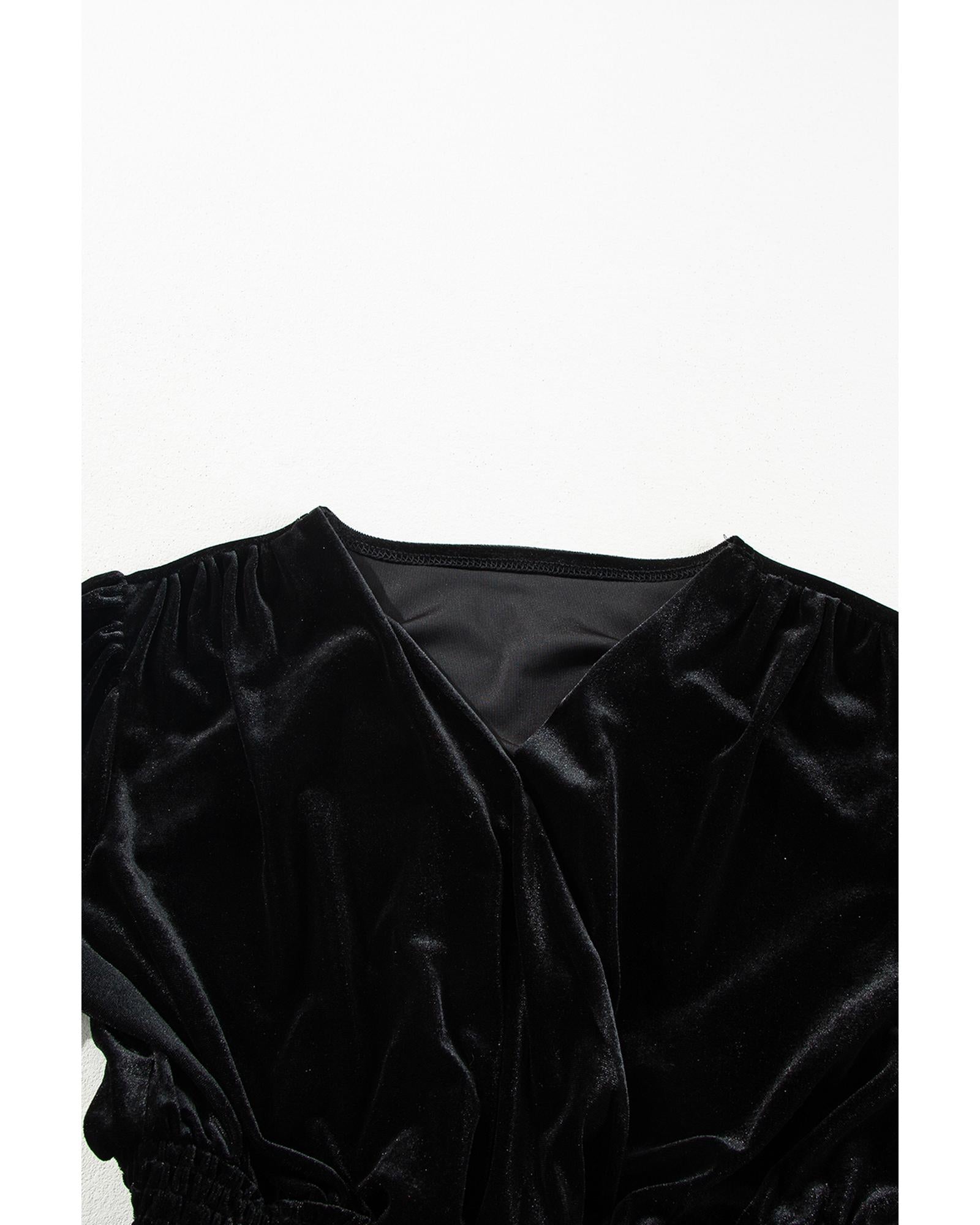 Black Velvet Long Sleeve Surplice High Waist Mini Dress - XL