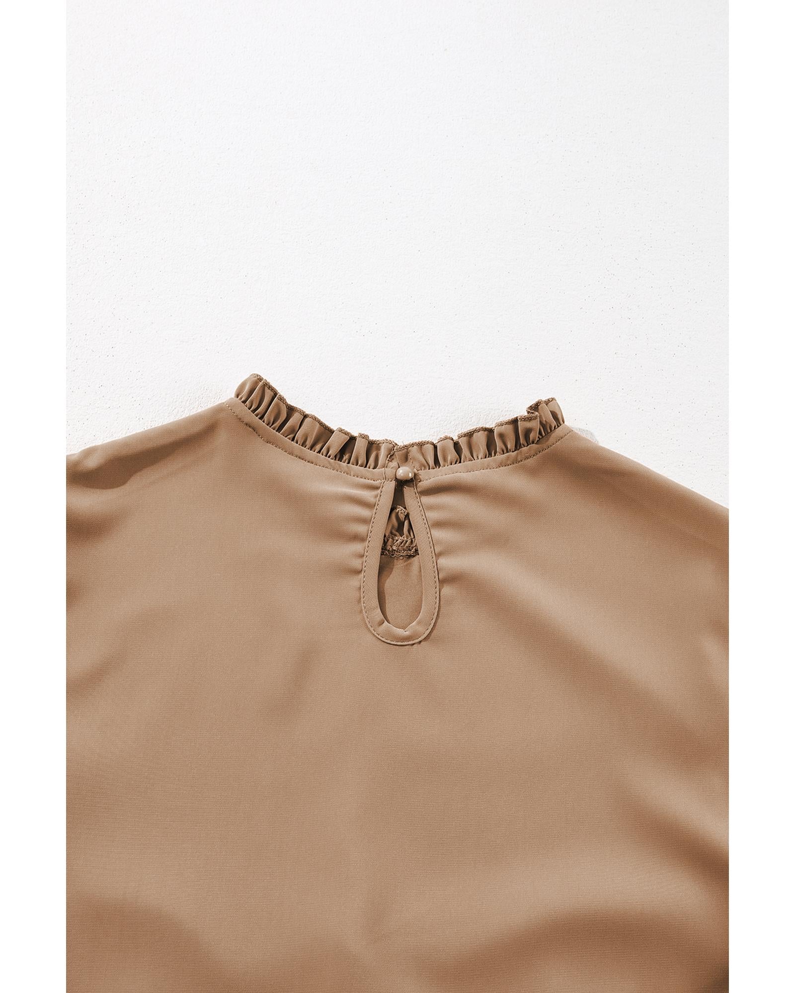 Light French Beige Frilled Collar Ruffled Shoulder Tiered Dress - XL