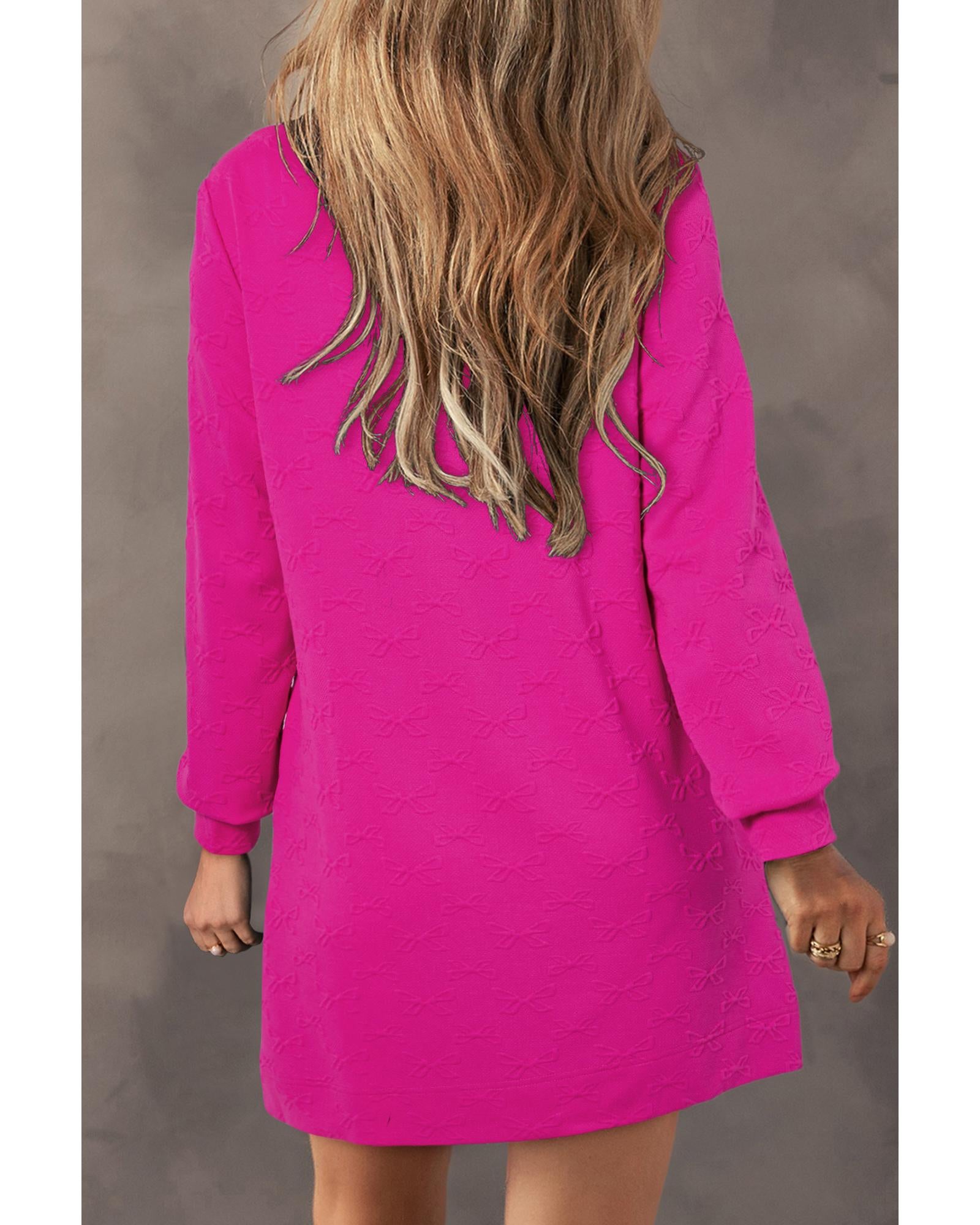 Rose Red Jacquard Textured Quarter Zipper Shift Mini Dress - S