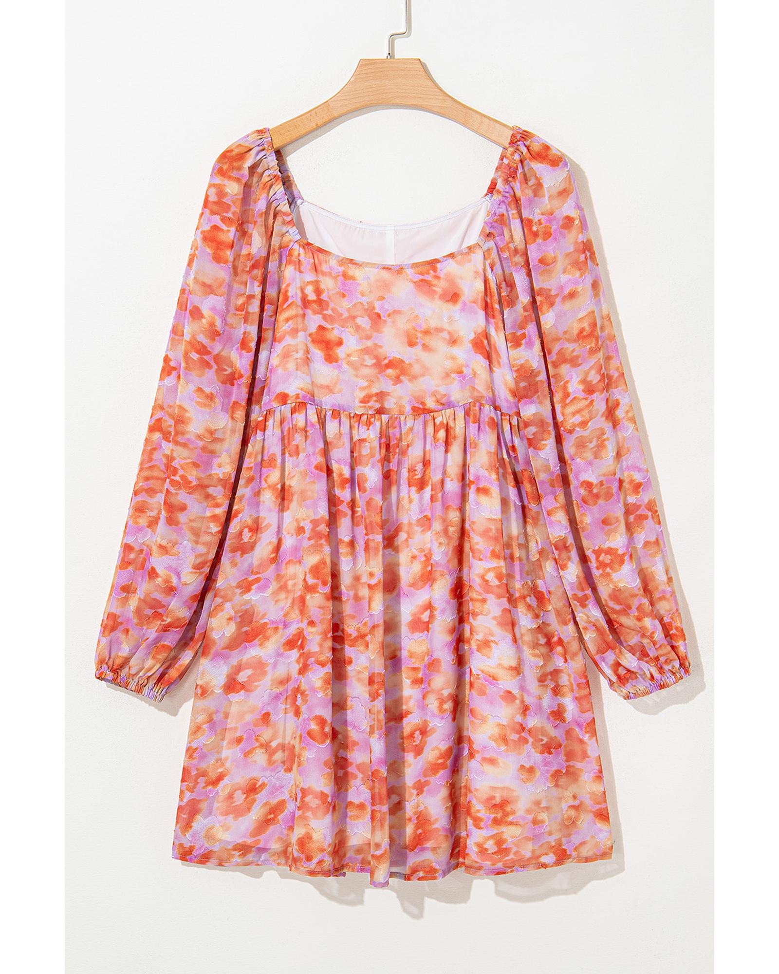 Rose Floral Print Square Neck High Waist Mini Dress - L