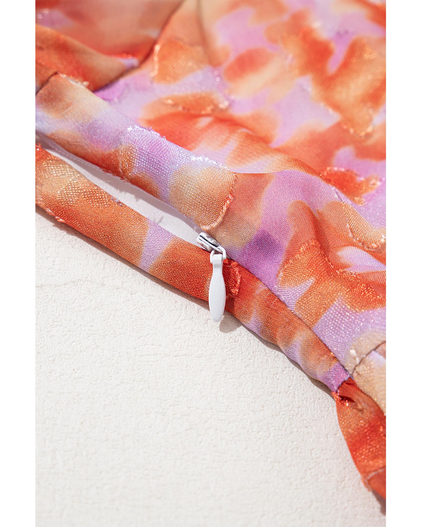 Rose Floral Print Square Neck High Waist Mini Dress - M