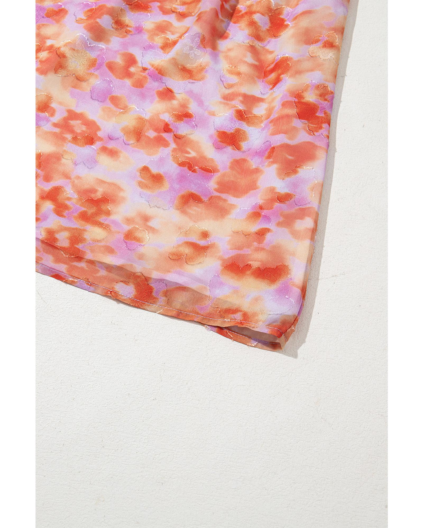 Rose Floral Print Square Neck High Waist Mini Dress - M