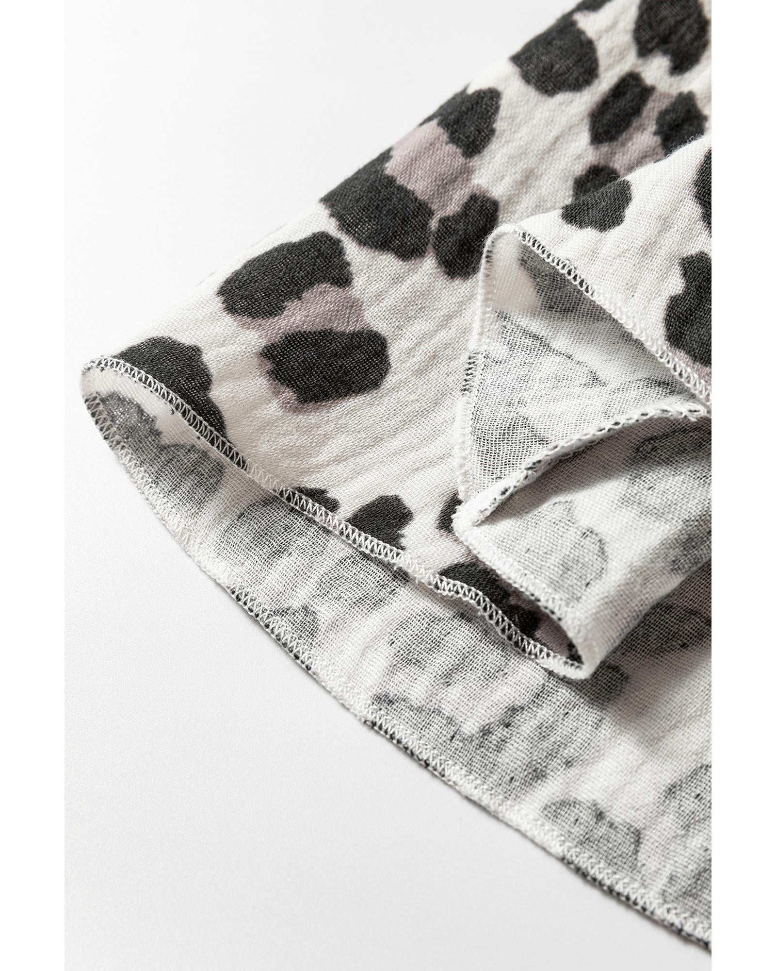 Black Leopard Print Elasticated V Neck 3/4 Puff Sleeve Dress - L