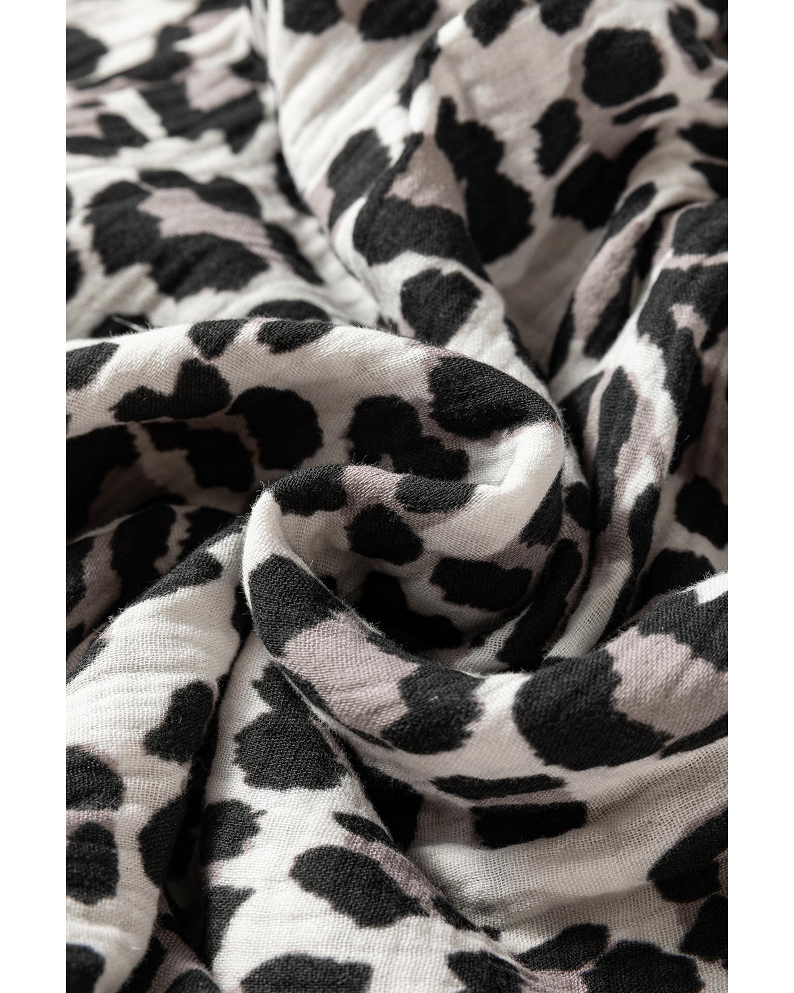 Black Leopard Print Elasticated V Neck 3/4 Puff Sleeve Dress - XL