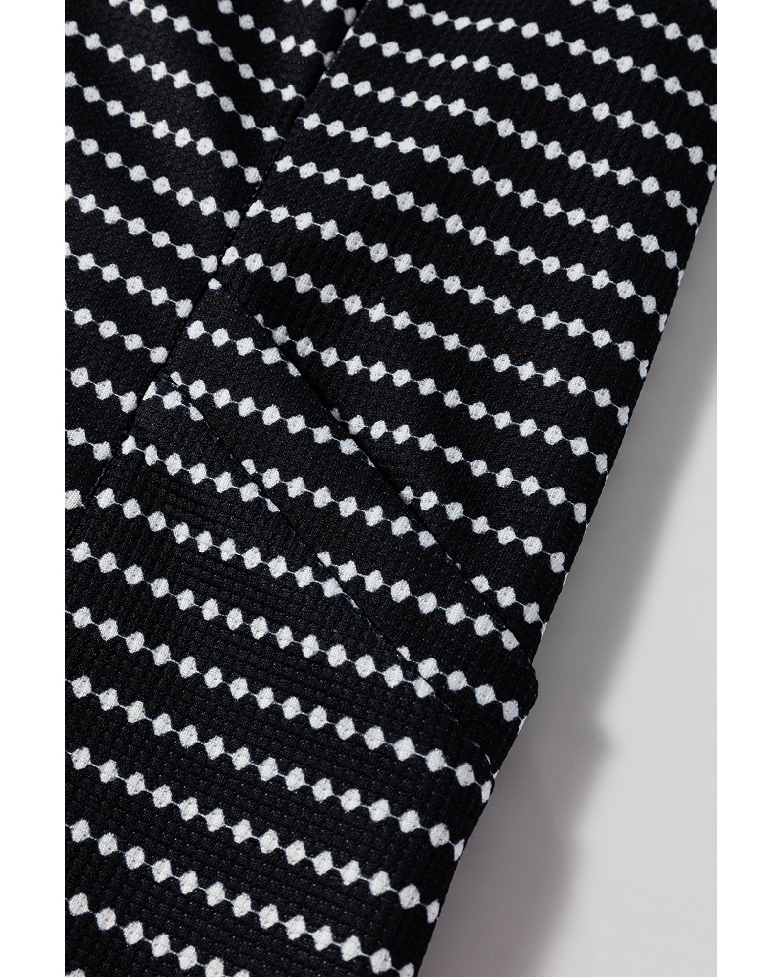 Black Striped V Neck Long Puff Sleeve Shift Dress - M