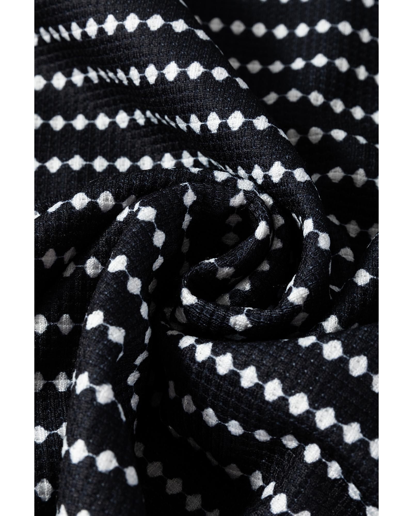 Black Striped V Neck Long Puff Sleeve Shift Dress - XL