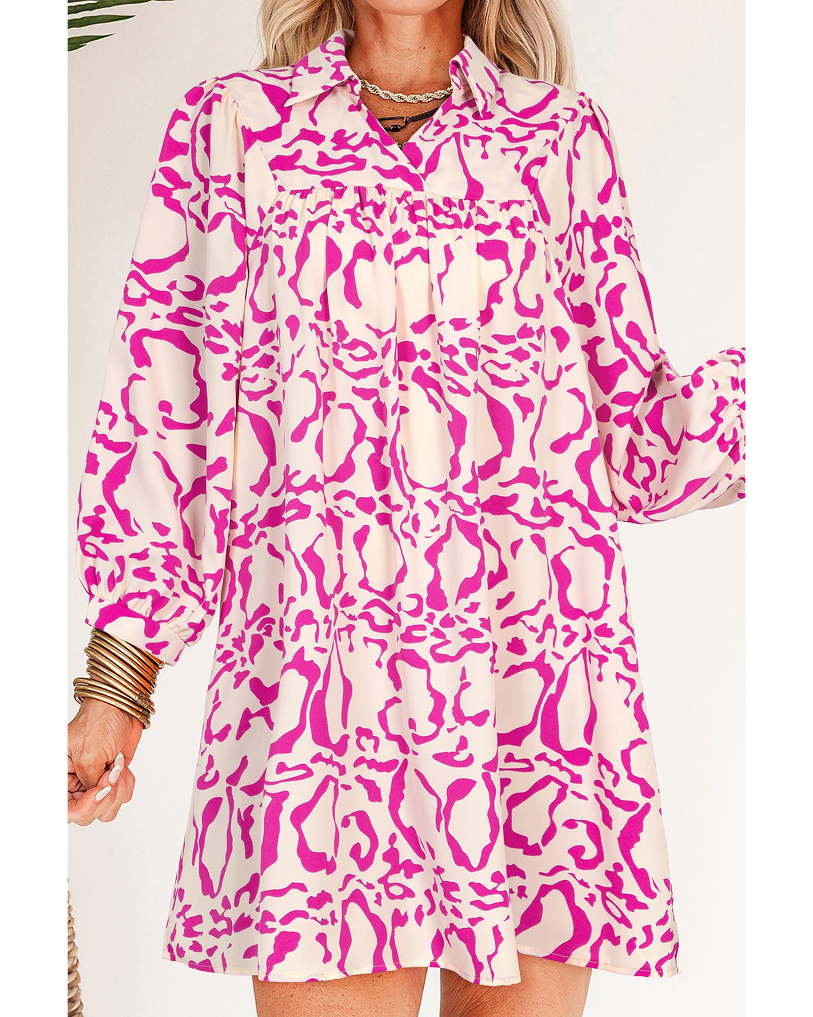 Pink Leopard Print Loose Fit Babydoll Mini Dress - XL