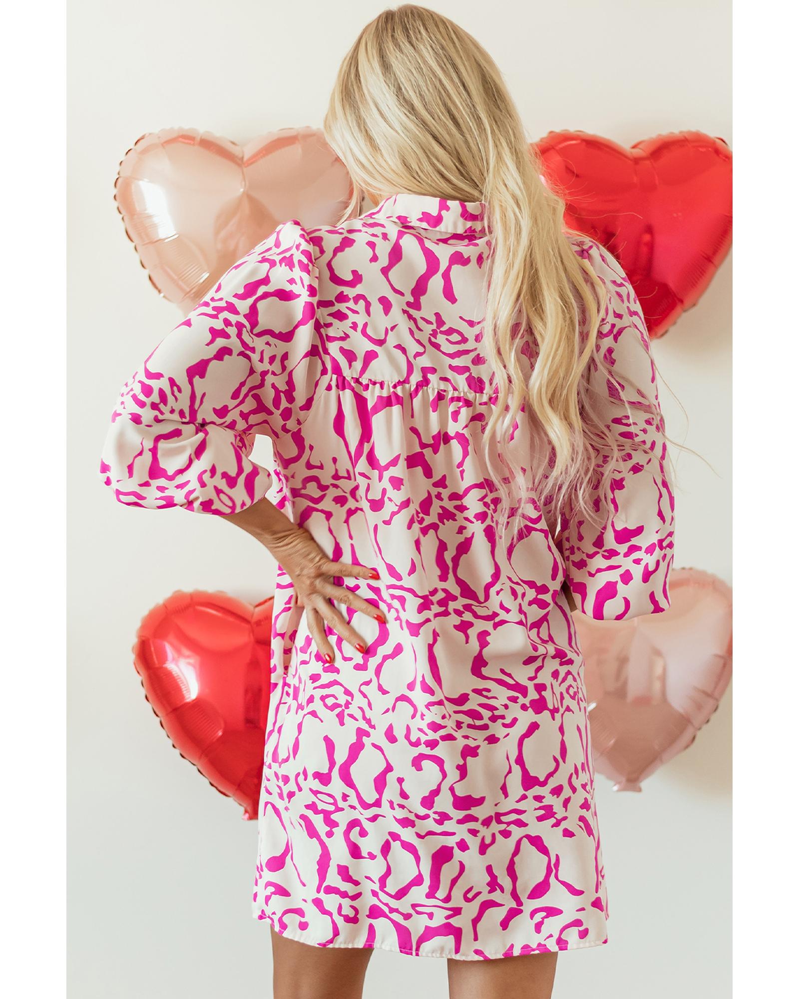 Pink Leopard Print Loose Fit Babydoll Mini Dress - XL