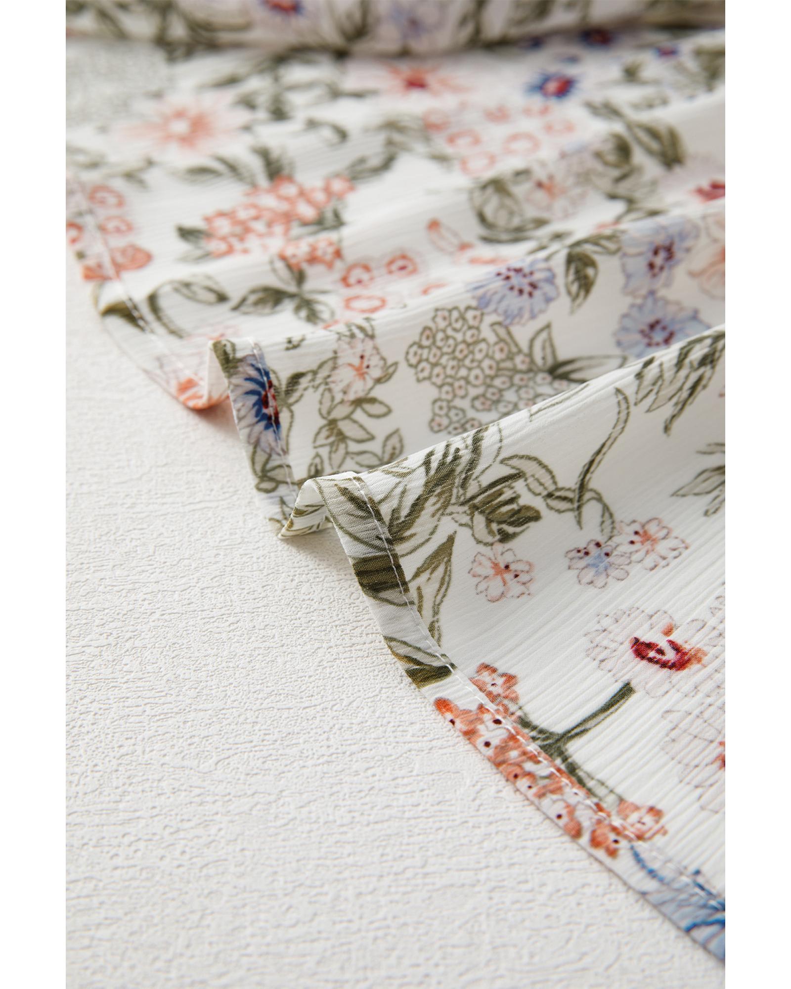 Green Floral Print Tiered Frilled Shirred Mock Neck Mini Dress - XL