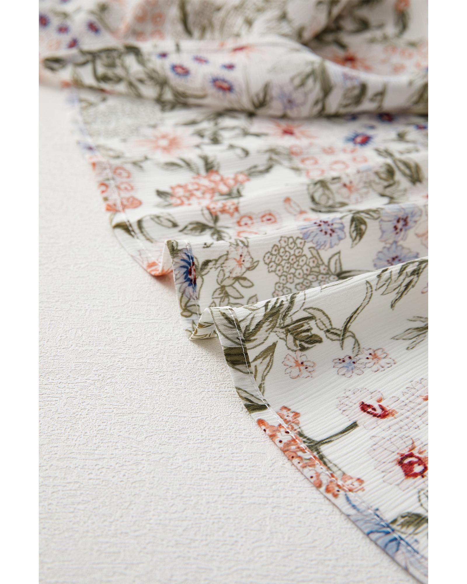 Green Floral Print Tiered Frilled Shirred Mock Neck Mini Dress - XL