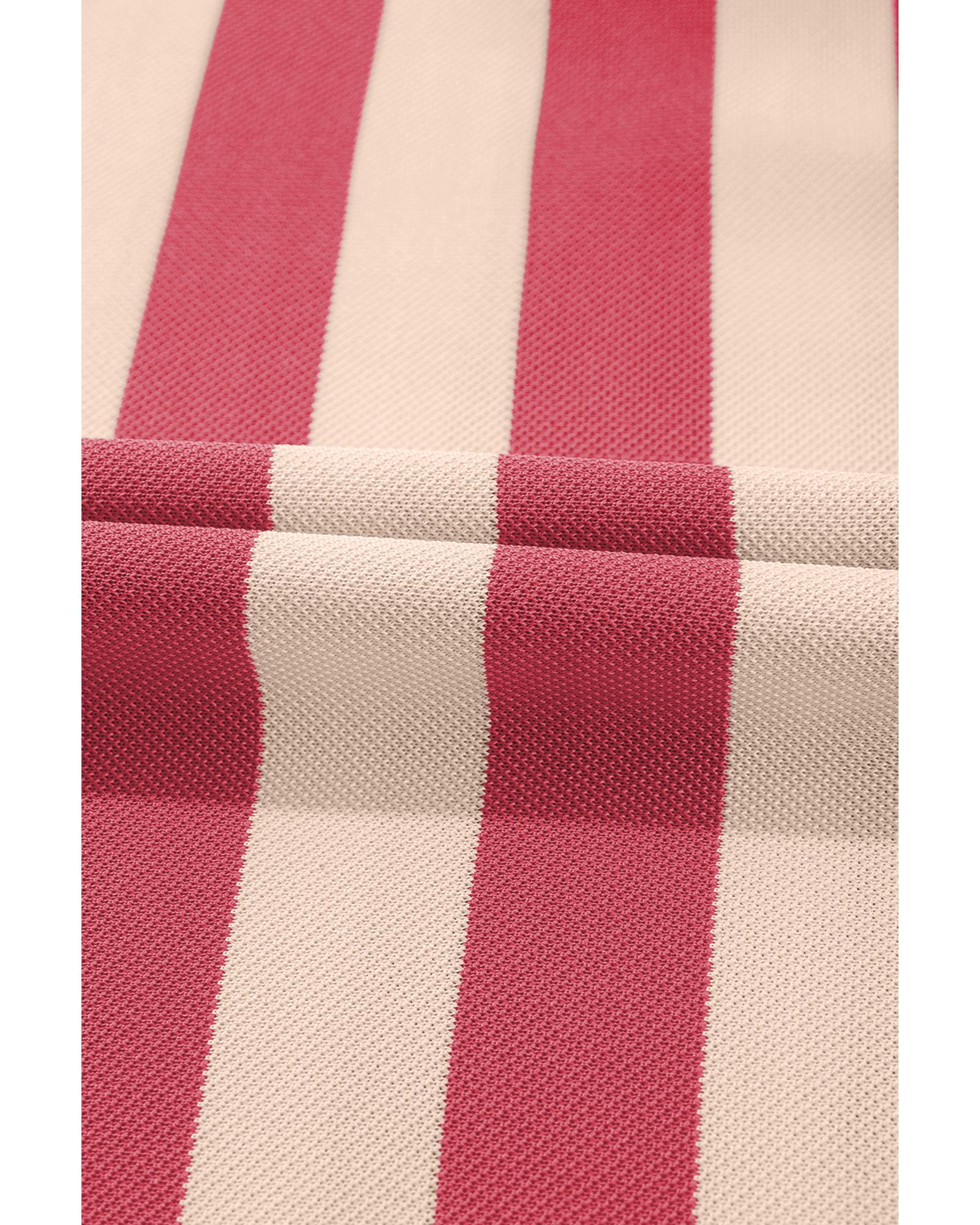 Pink Stripe Collared V Neck Long Sleeve Loose Casual Dress - M