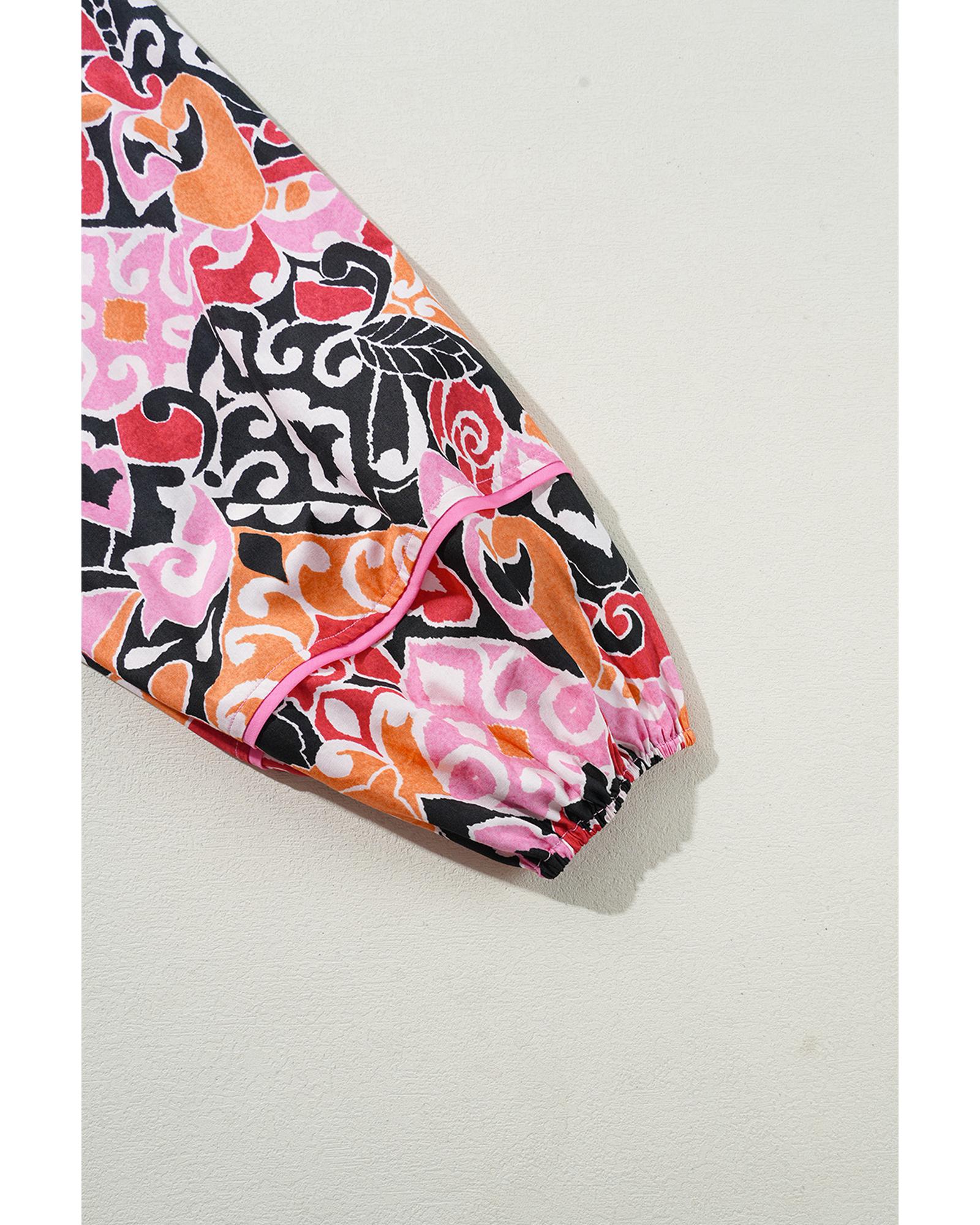 Pink Bohemian Square Neck Puff Sleeve Mini Dress - XL