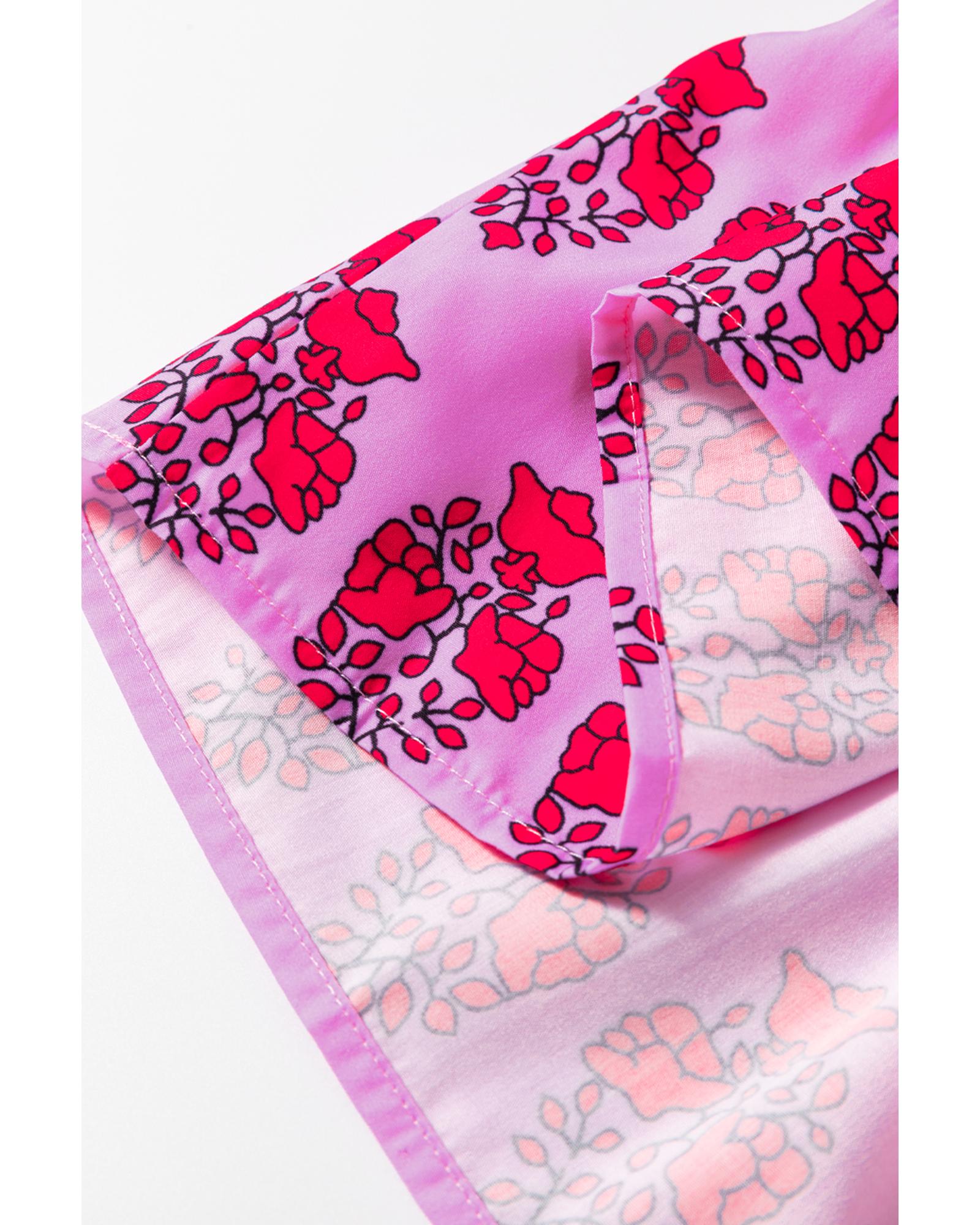 Sachet Pink Floral Print Multi Buttons Collared Short Sleeve Flowy Dress - M