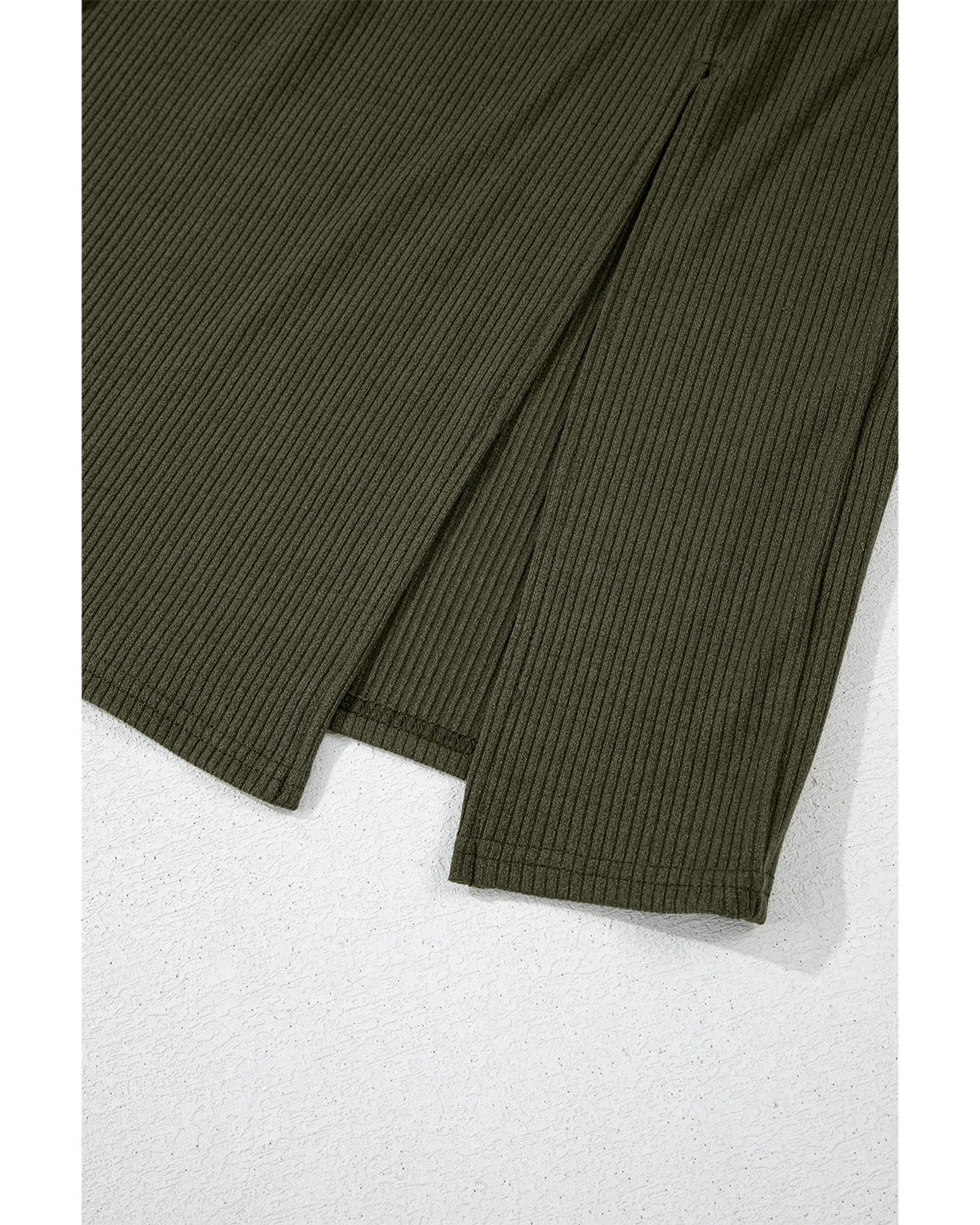 Jungle Green Ribbed Side Slit Ruched Slim Fit Long Sleeve Mini Dress - L