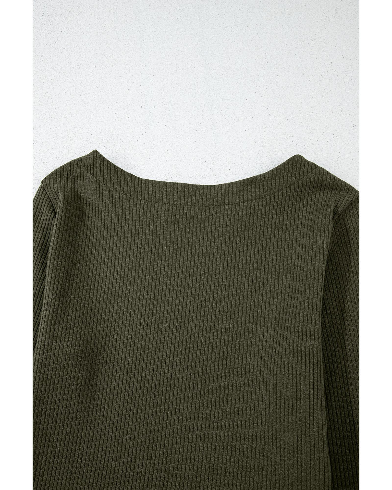 Jungle Green Ribbed Side Slit Ruched Slim Fit Long Sleeve Mini Dress - L