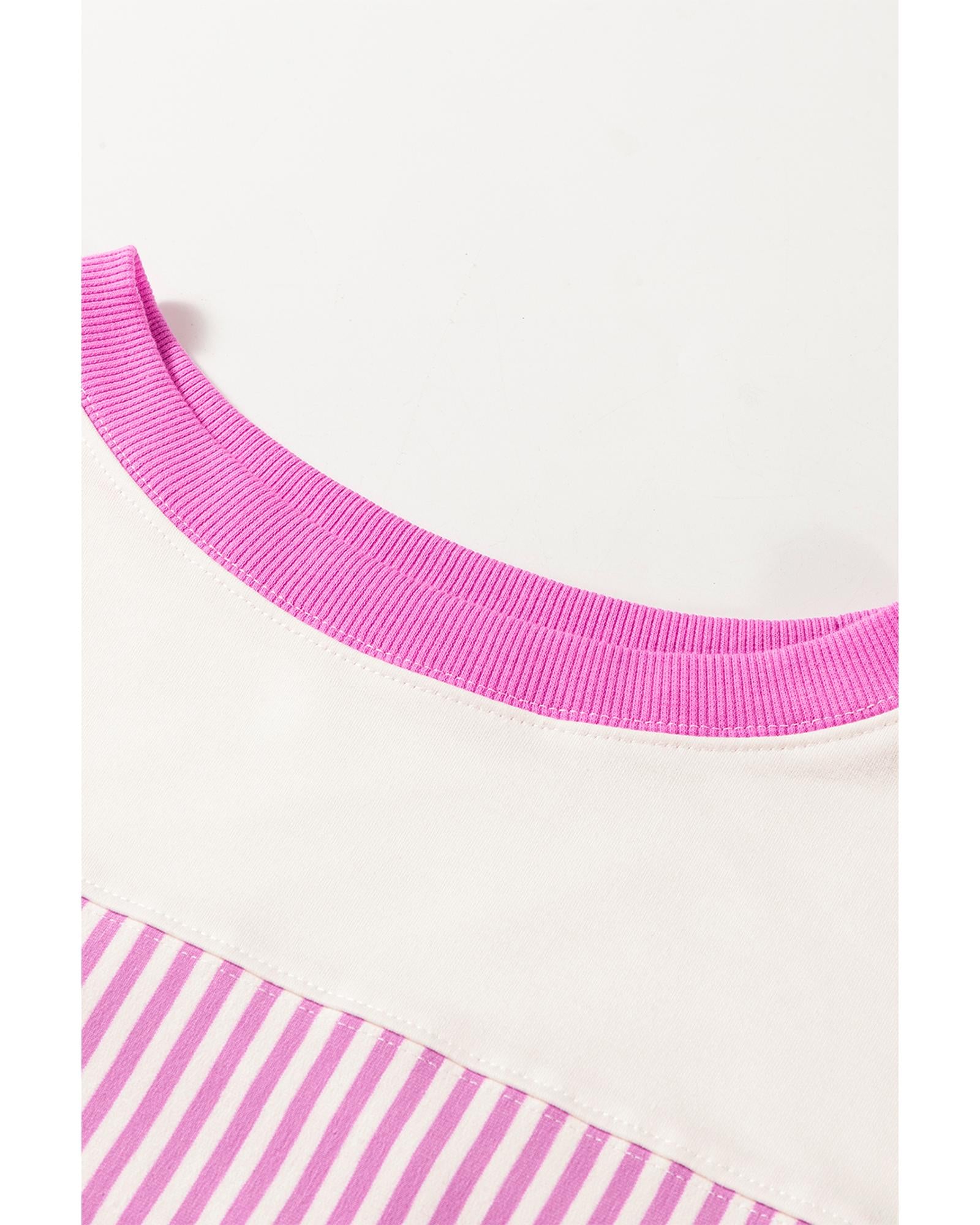 Phalaenopsis Striped Patchwork Three Quarters Sleeve Loose Mini Dress - L